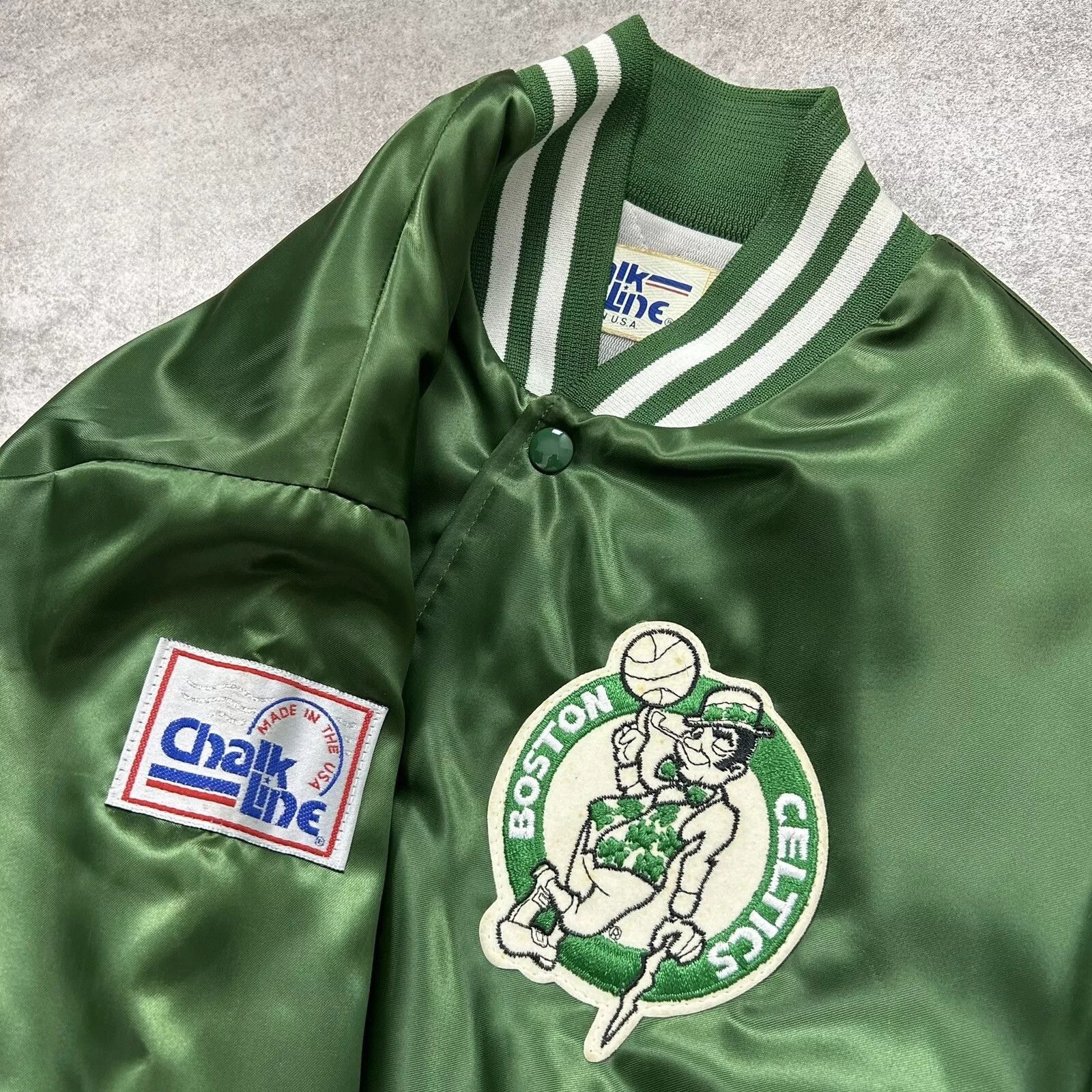 NBA × Vintage BOSTON CELTICS CHALK LINE SATIN BOMBER JACKET SPELL OUT Size US M / EU 48-50 / 2 - 4 Thumbnail