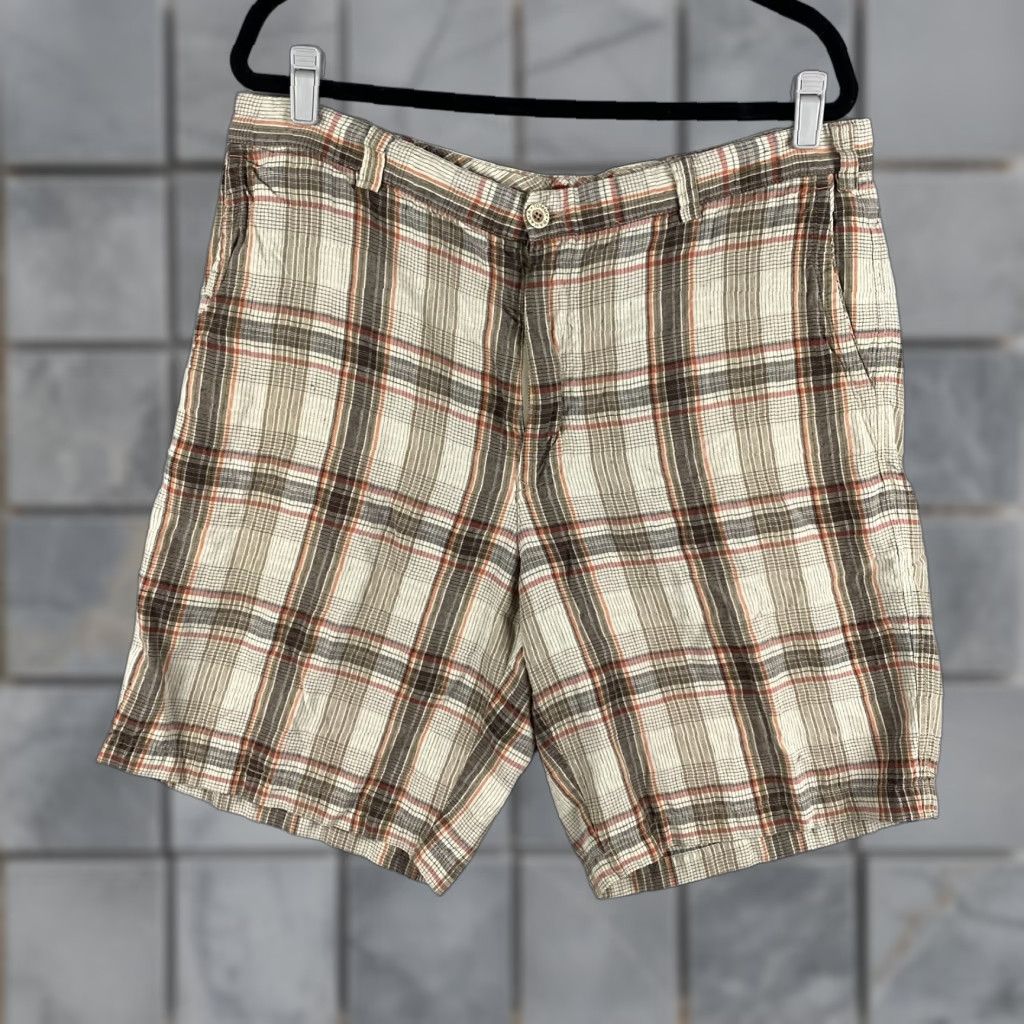 Tommy Bahama Tommy Bahama Shorts Mens 38 Brown Ivory Silk Linen Plaid Button Pocket Size US 38 / EU 54 - 1 Thumbnail