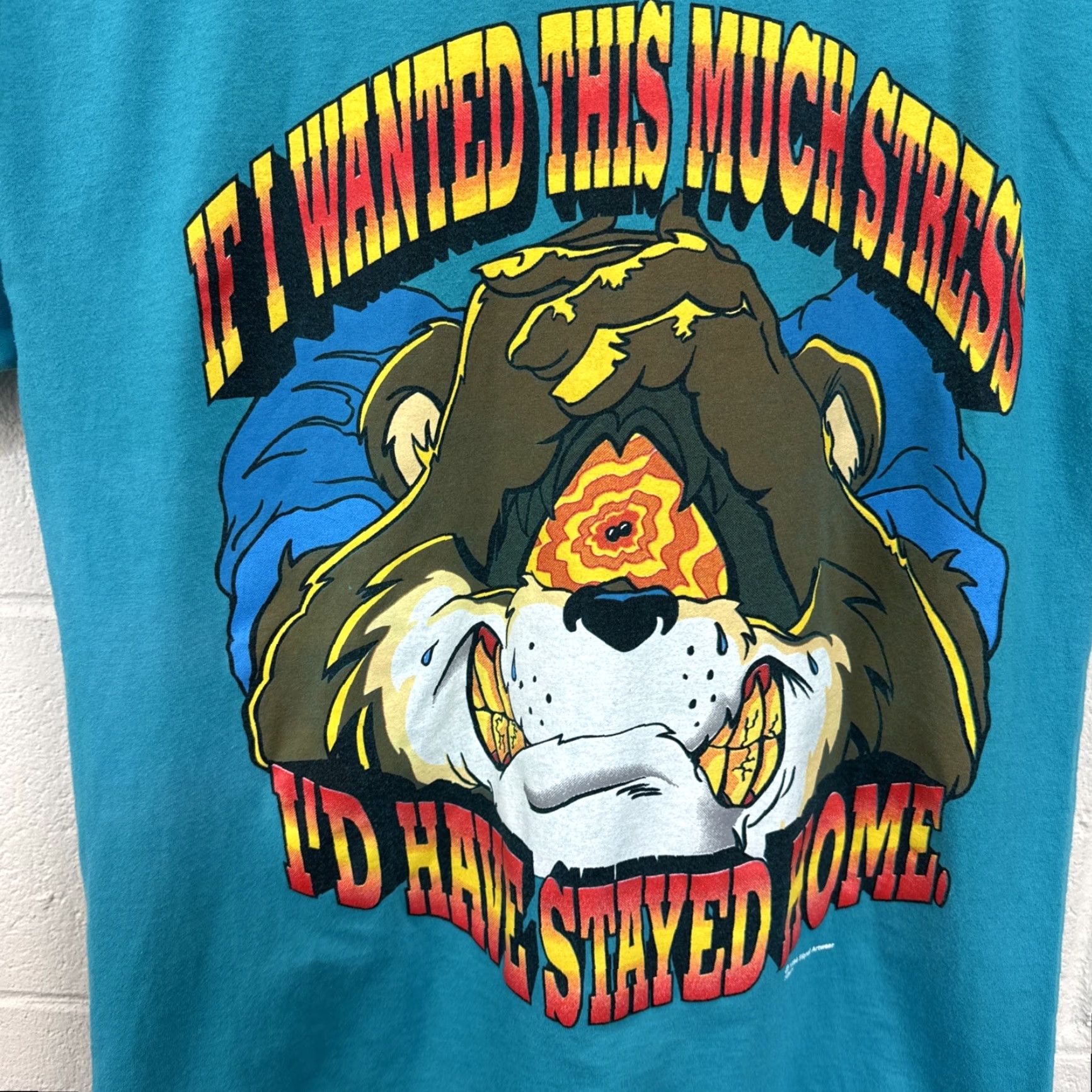 Vintage VINTAGE SSI T-Shirt Men Blue 90s Funny Animals Stress Staying Home Cartoon Logo Graphic Print Short Sleeve Crew Neck Adult Large Size US L / EU 52-54 / 3 - 2 Thumbnail