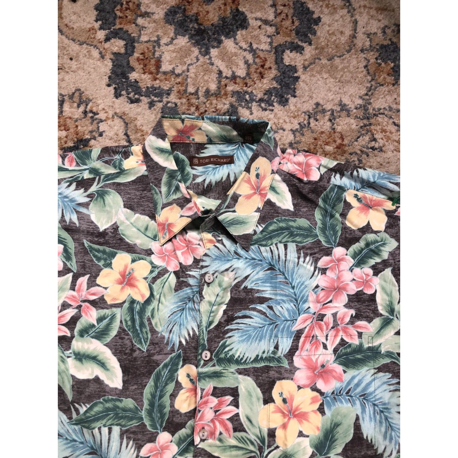 Tori Richard Tori Richard Shirt Mens XL Brown Tropical Floral Hawaiian Short Sleeve Button-Up Size US XL / EU 56 / 4 - 2 Thumbnail