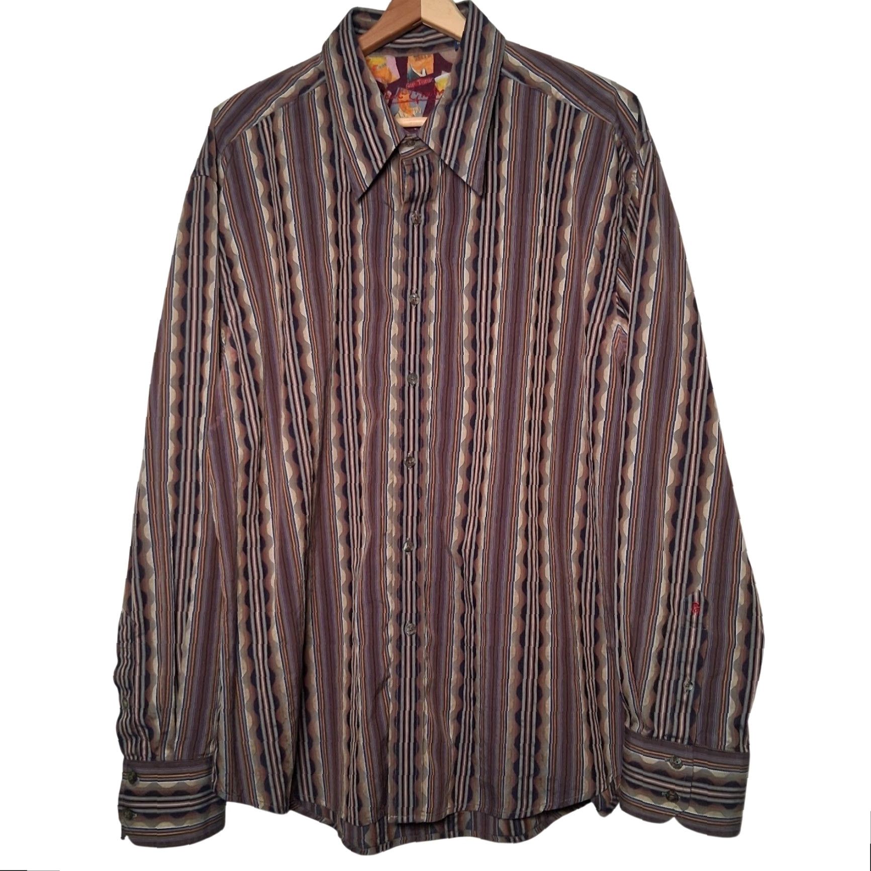 Robert Graham Robert Graham Shirt Men 2XL Gin And Tonic Purple Stripe Flip Cuff Artsy Abstract Size US XXL / EU 58 / 5 - 3 Thumbnail