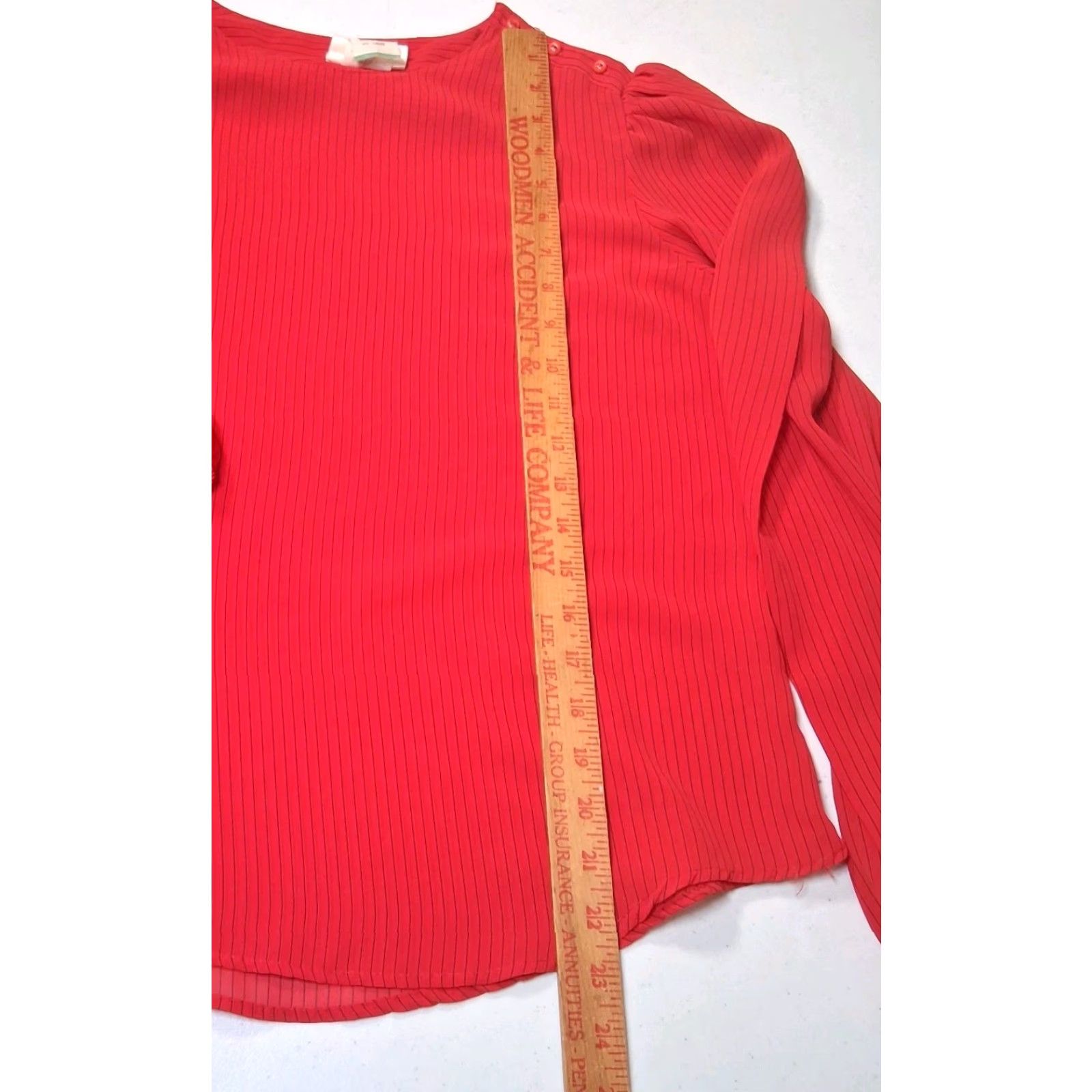 Vintage VINTAGE Paquette Blouse Shirts Women L Red Striped Semi-sheer Balloon Long Sleeve Button Round Neck 1980s Office Wear Size L / US 10 / IT 46 - 7 Thumbnail