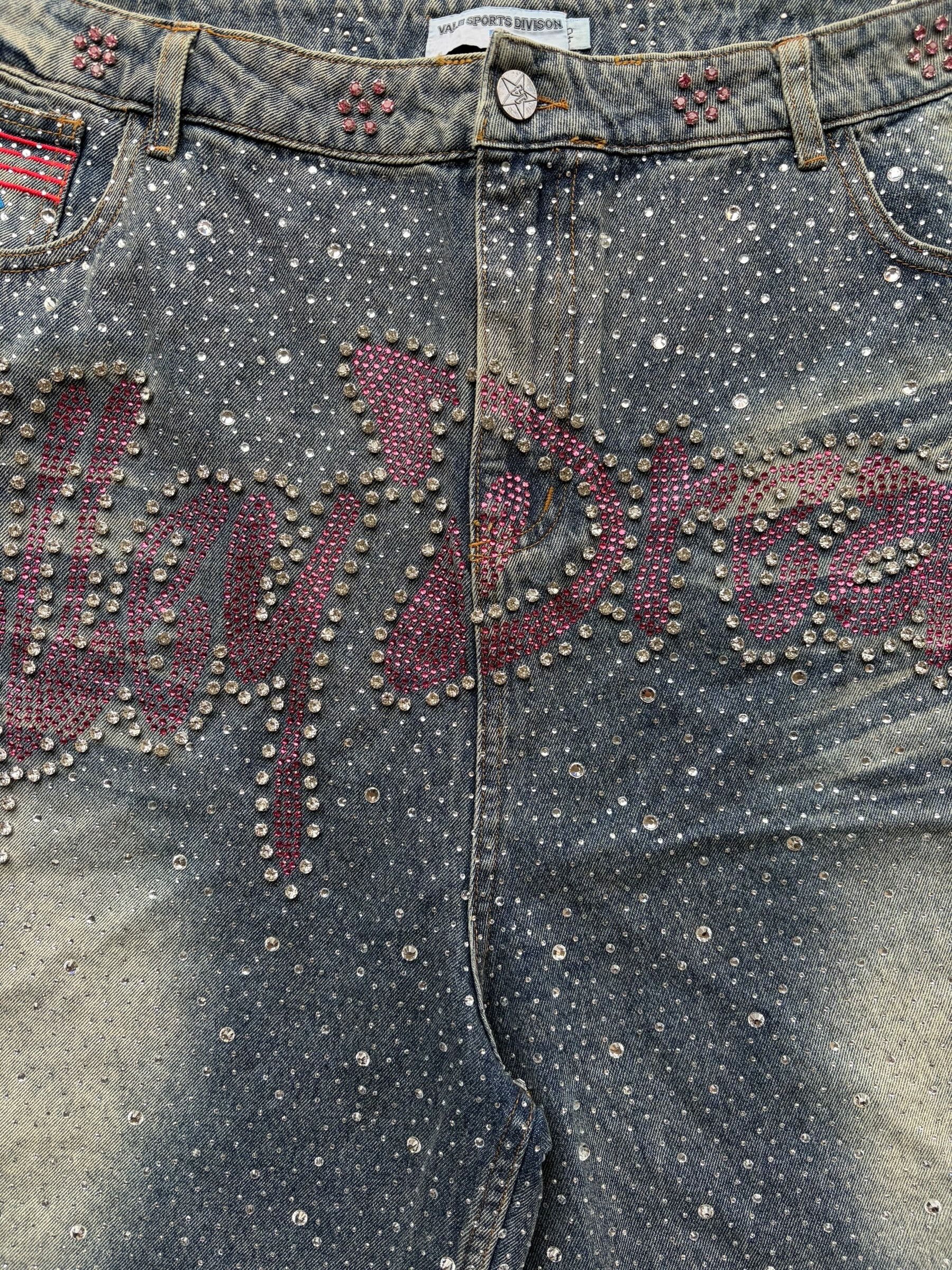 Vale Vale Forever Blue & Purple Rainstorm Rhinestone Logo Jorts Size US 40 / EU 56 - 3 Thumbnail
