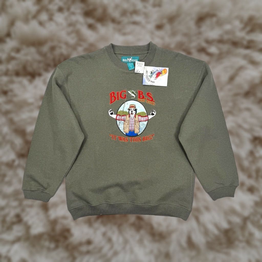 VINTAGE Big Dogs Sweatshirt Crewneck Pullover Mens M Green Embroidered Logo Dirty? (No) - NEW WITH TAGS