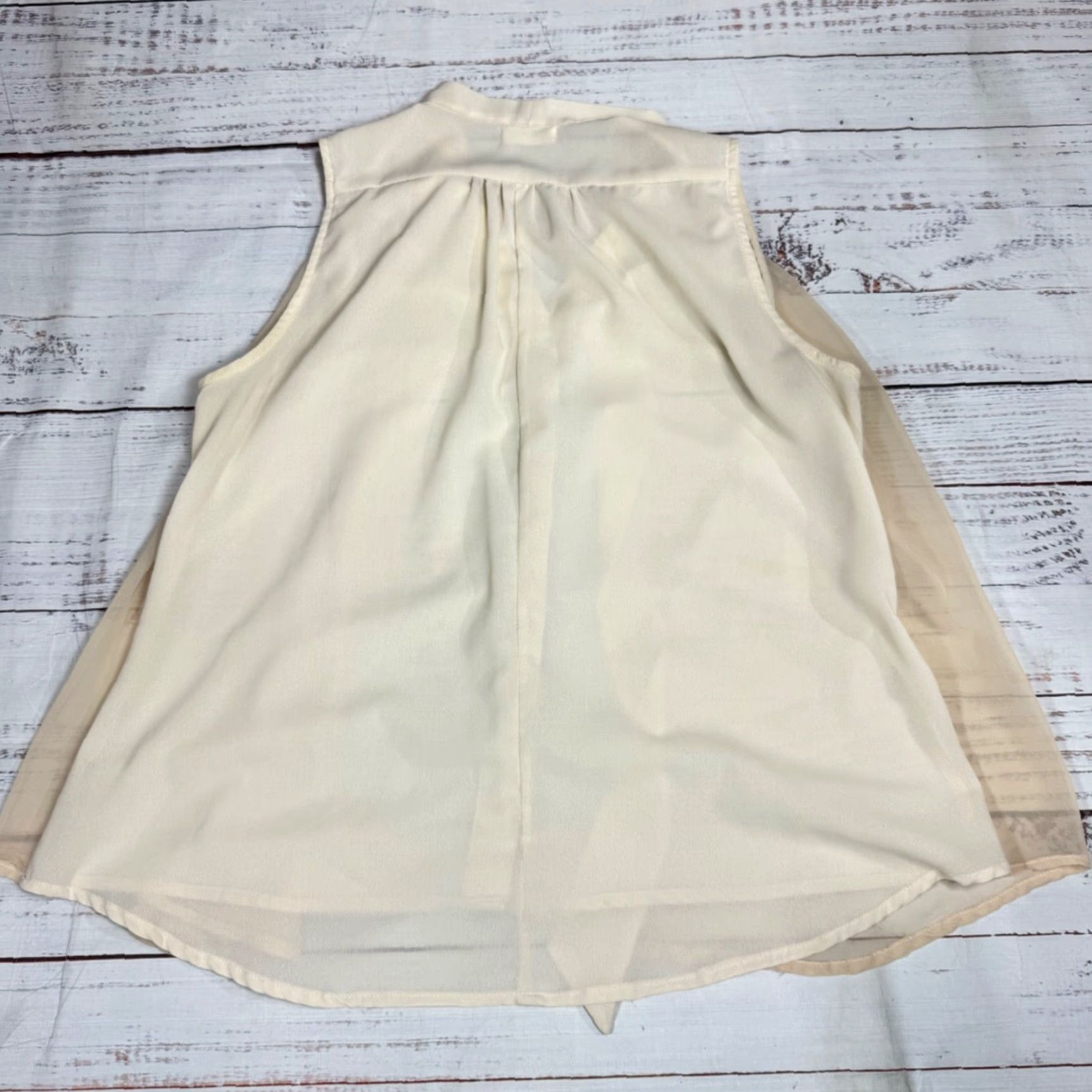 Vintage BLVD Blouse Sleeveless Tie Neck Button Front Beige XS? No, Size L Beige Blouse Women BLVD Sleeveless Tie Neck Button Front Blouse L Beige Women Size L / US 10 / IT 46 - 4 Thumbnail
