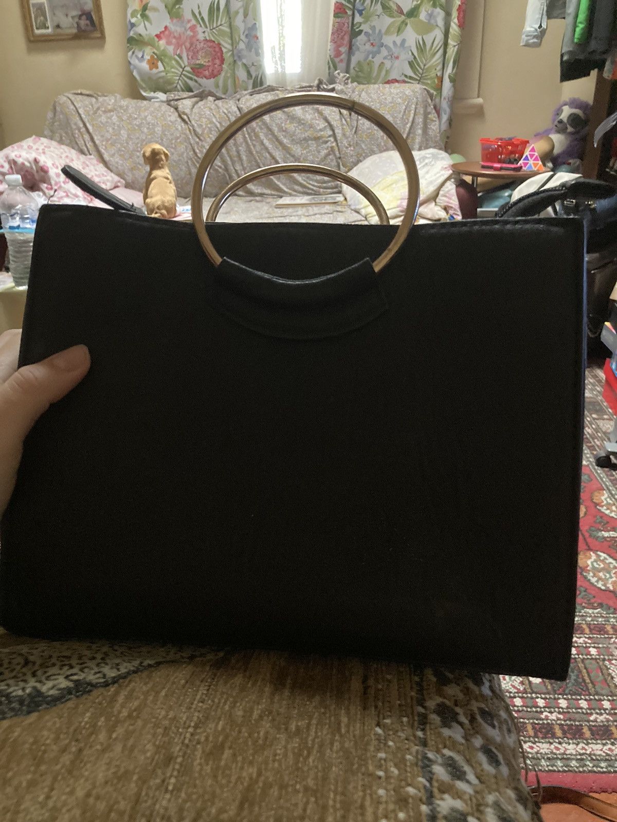 Other Black faux leather bag with gold hoop handles Size ONE SIZE - 1 Thumbnail