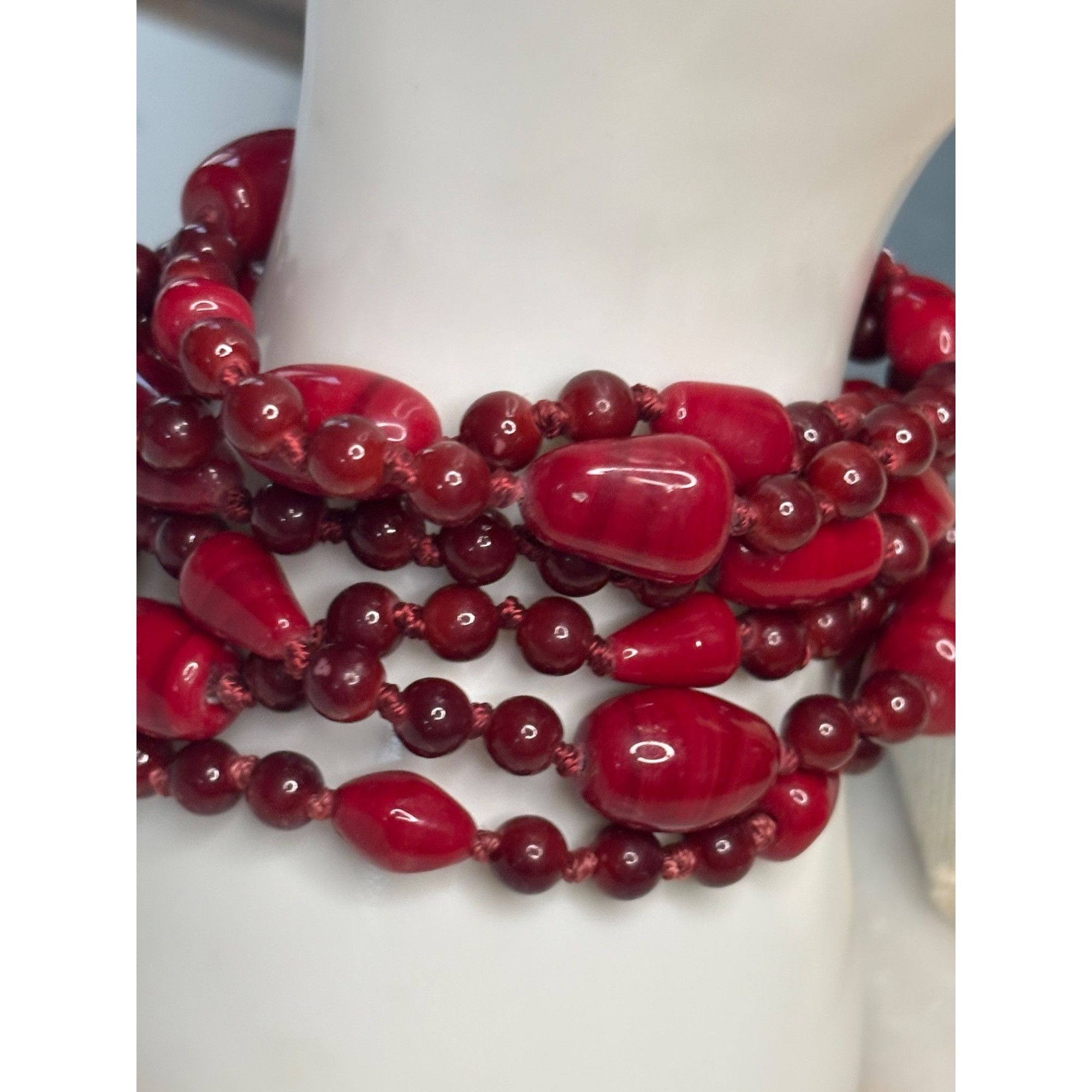 Other Vintage Red Beaded Necklace & Bracelet Set Size ONE SIZE - 4 Thumbnail