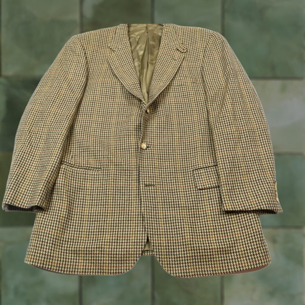 Faconnable Façonnable Blazer Mens L Long Brown Check Wool Cashmere 3-Button Plaid Notch Lapel Double-Vented Single-Breasted Jacket/Coat Size 42R - 1 Thumbnail