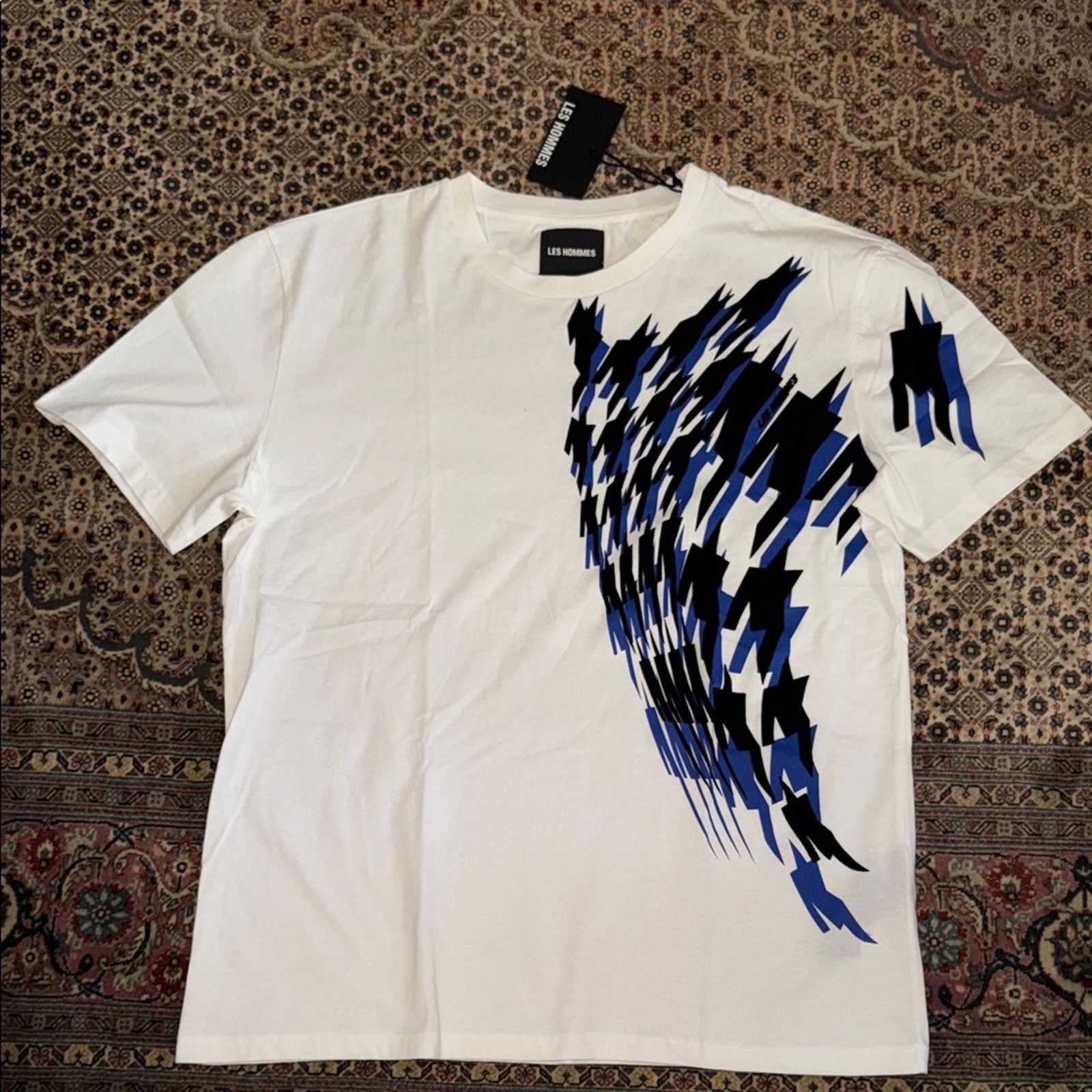 Les Hommes Les Hommes White Tee with Blue Abstract Design Size 3XL Size US XXL / EU 58 / 5 - 1 Thumbnail