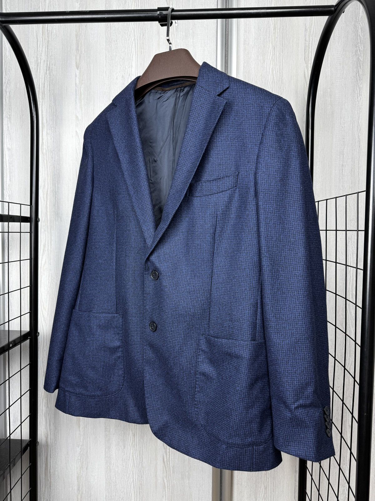 Boggi Boggi Milano Blue checkered houndstooth wool blazer Size 40R - 6 Thumbnail
