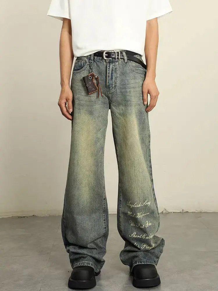 Designer × Japanese Brand Washed and Aged Printed Wide Leg Jeans Size US 32 / EU 48 - 1 Thumbnail