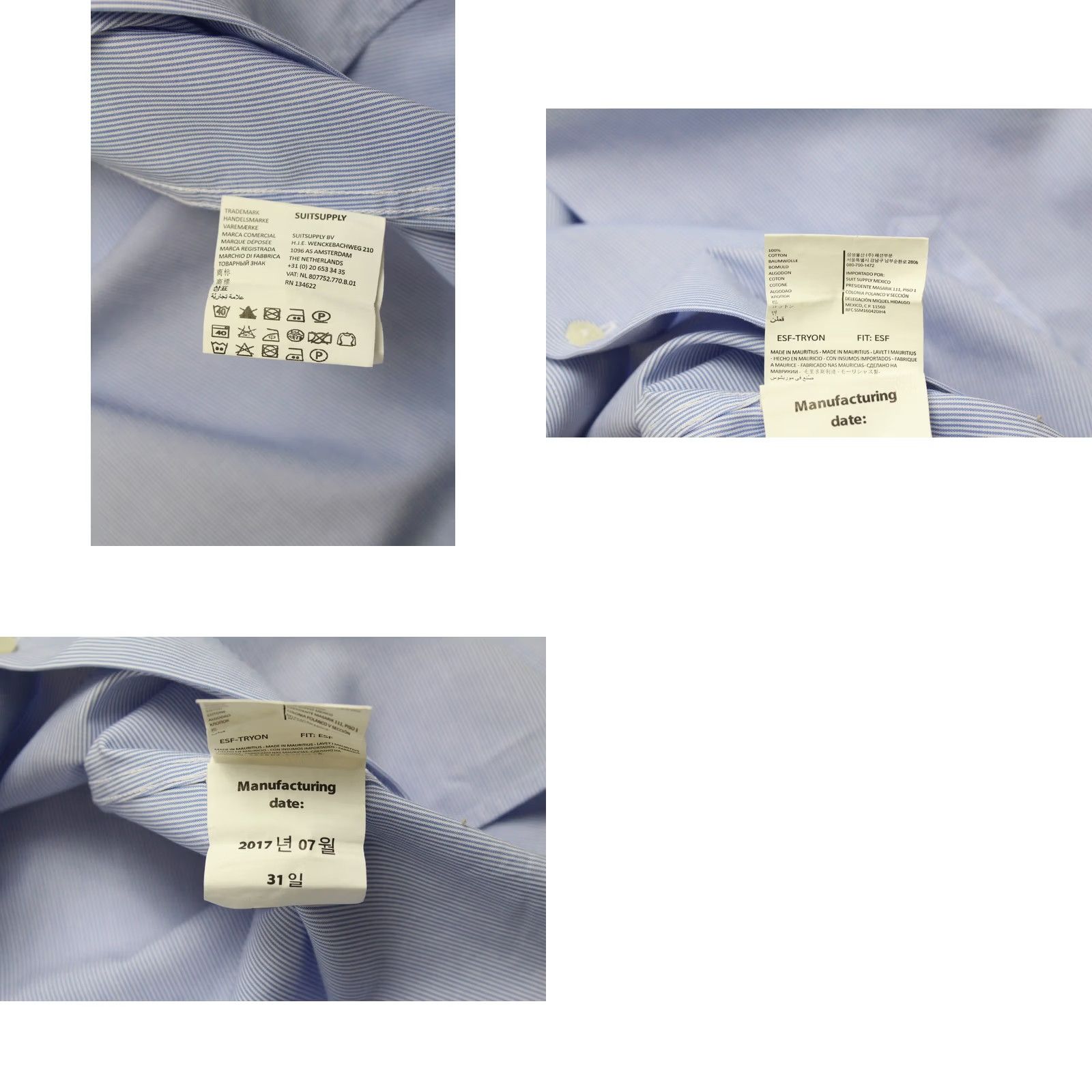 Suitsupply SUITSUPPLY Try On Extra Slim Fit Formal Shirt Men's 44-7 / 17 1/2L Cutaway Neck Blue Pinstripe Cotton Long Sleeve Size 44R - 8 Thumbnail