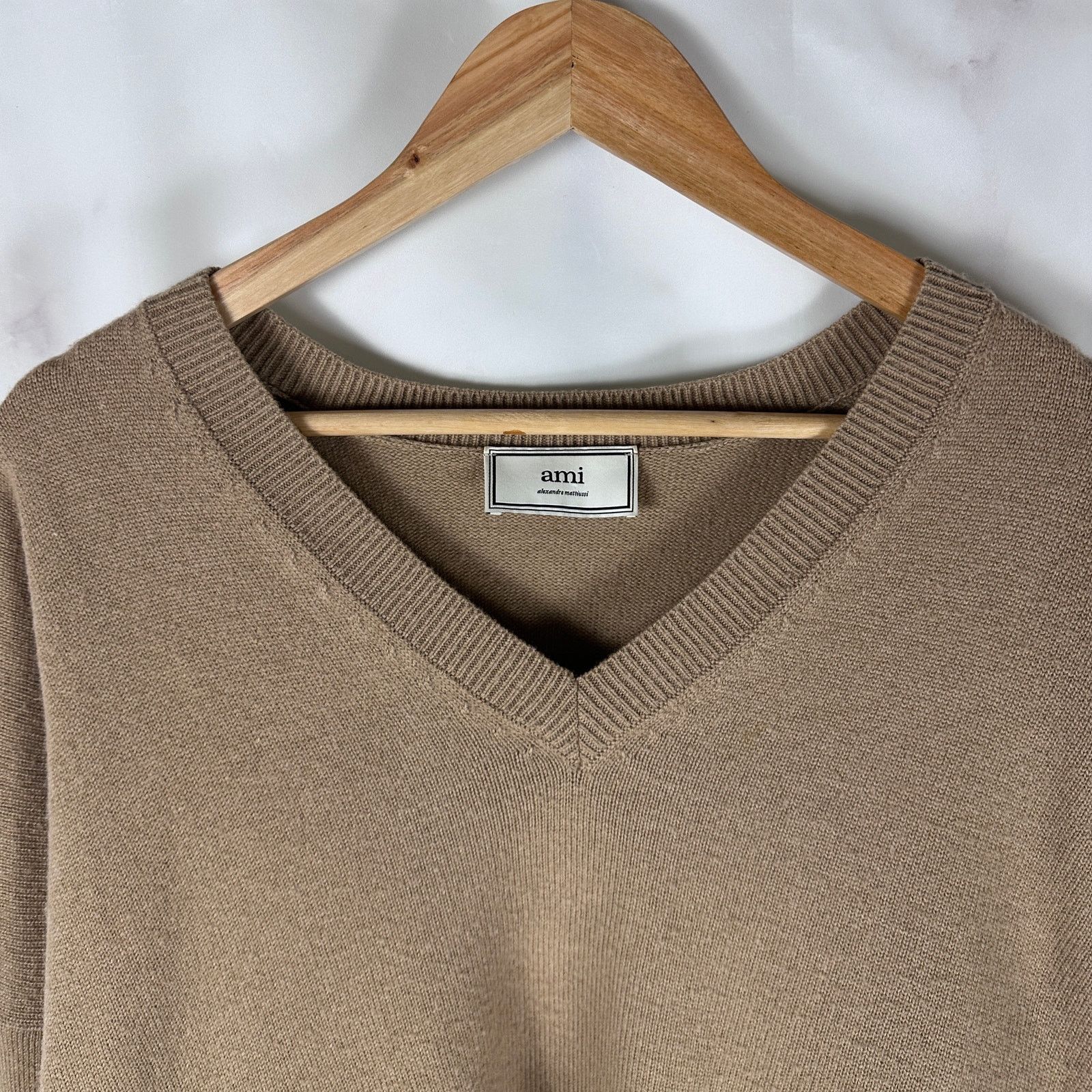 AMI Camel Brown V-Neck Wool & Cashmere Sweater Size US L / EU 52-54 / 3 - 2 Thumbnail