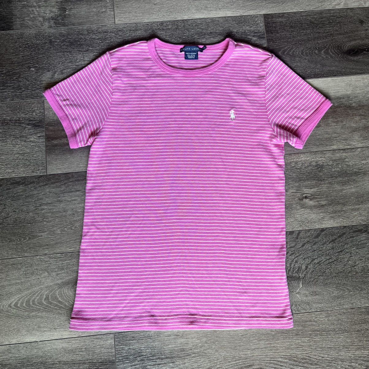 Polo Ralph Lauren Vintage 1990s Polo Ralph Lauren Pink Striped Ringer Logo Tee Size L / US 10 / IT 46 - 1 Thumbnail