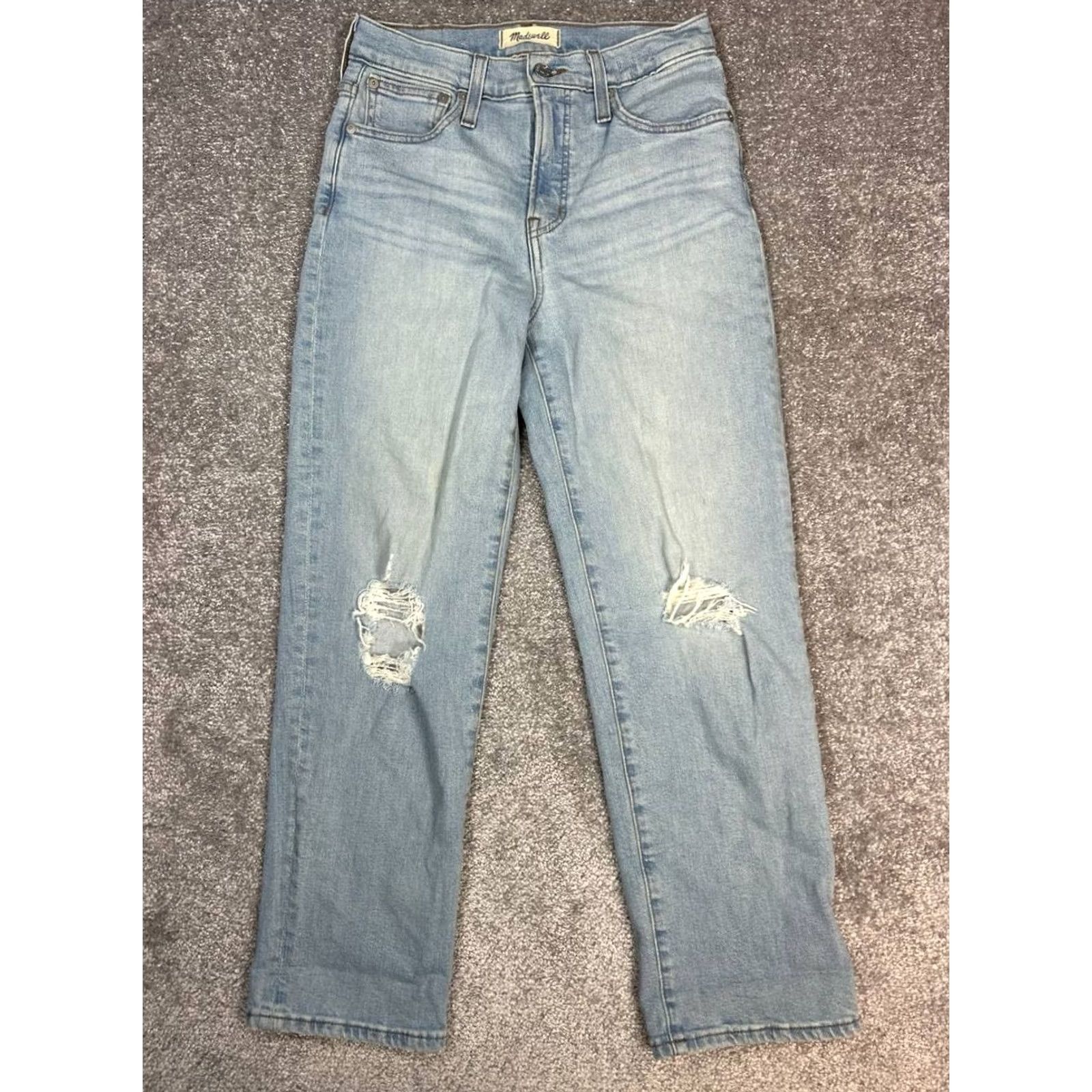 Madewell Madewell Jeans Womens 26 Blue Distressed Logo 26x26 Straight Vintage Regular 5-Pocket Denim Cotton Spandex Blue Jeans Womens Size 26" / US 2 / IT 38 - 2 Thumbnail