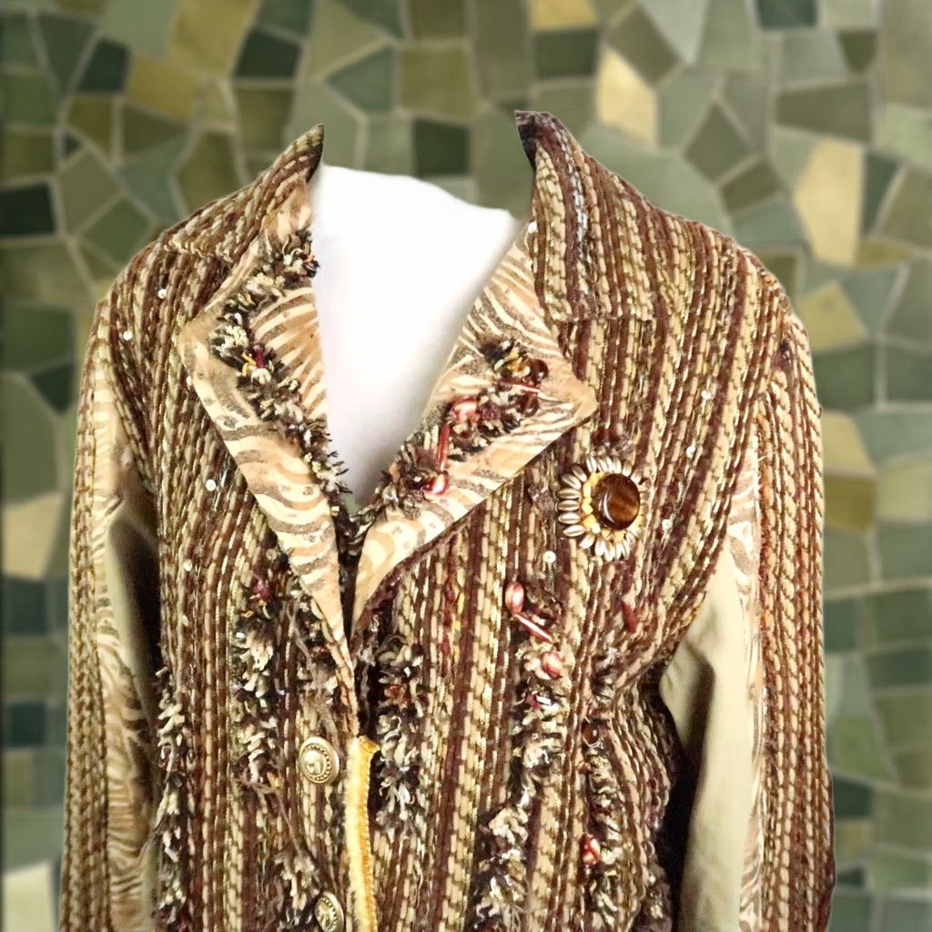 Vintage VINTAGE 90s Sandy Starkman Brown Texture Stripe Woven Jacket M Women Shirt/Coat? Size M / US 6-8 / IT 42-44 - 1 Thumbnail