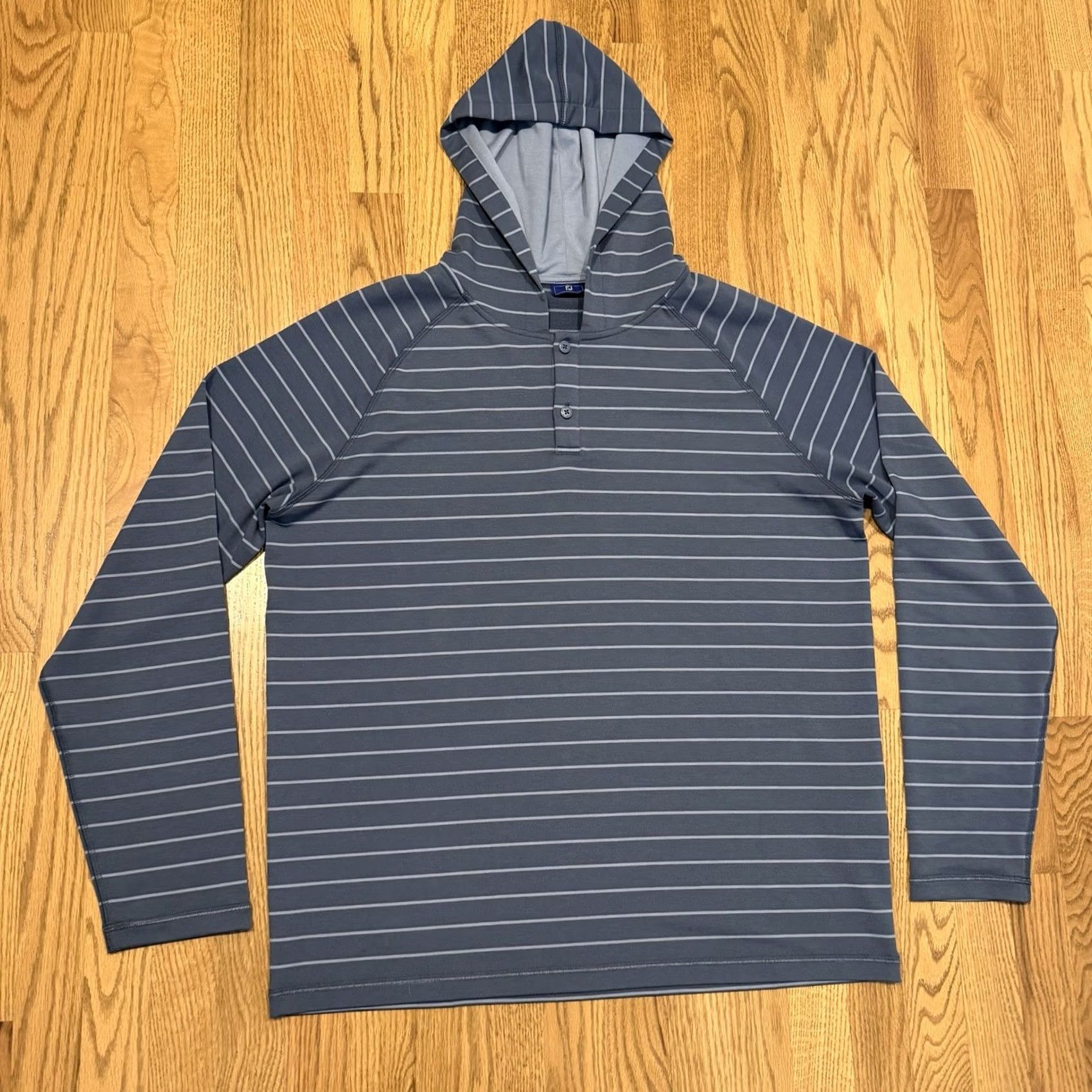 Footjoy FootJoy FJ Henley Hoodie Mens Large Pullover Striped Blue Golf DriRelease Size US L / EU 52-54 / 3 - 2 Thumbnail