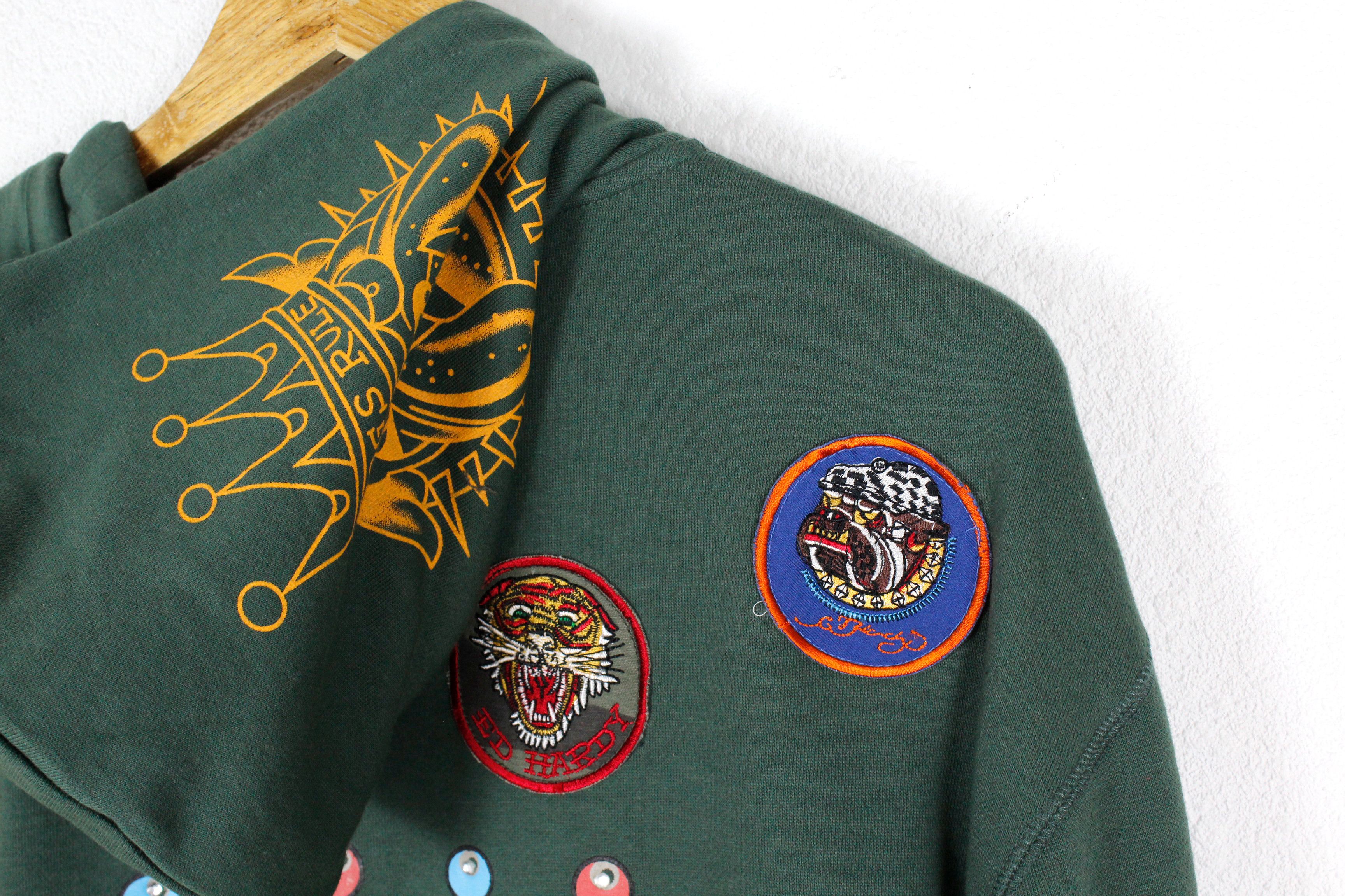 Christian Audigier × Ed Hardy × Vintage Vintage Y2K ED HARDY Big Dog Logo Embellished Zip Hoodie Size US XL / EU 56 / 4 - 4 Thumbnail
