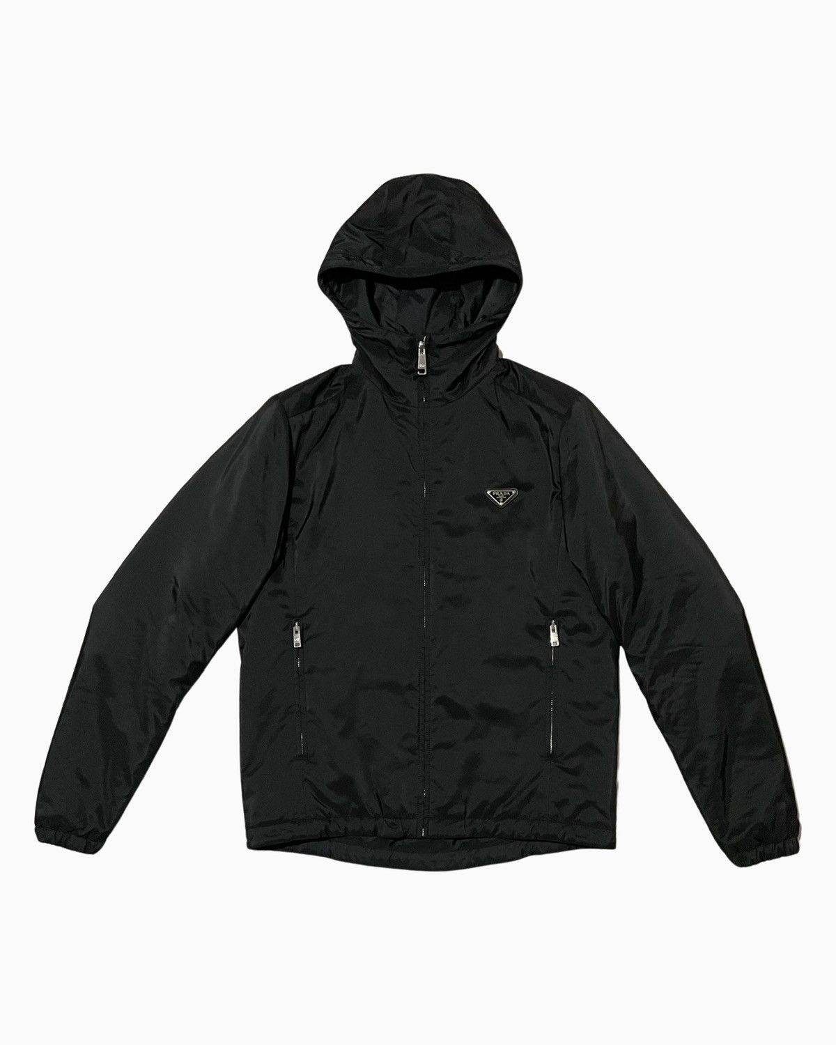 image of Prada Padded Reversible Nylon Hooded Windbreaker Jacket in Black, Men's (Size Small)