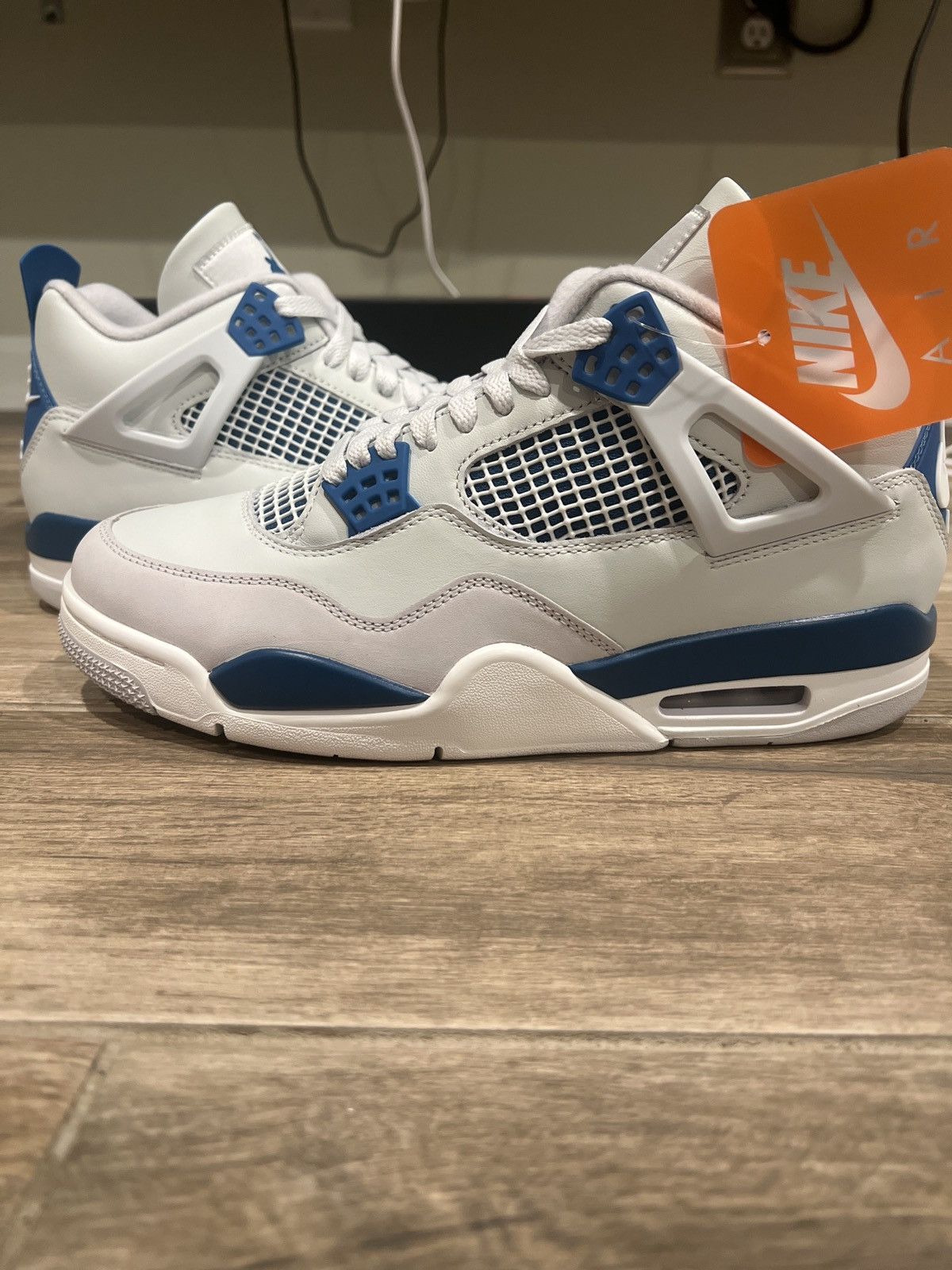image of Jordan Nike Military Blue 4 Shoes in White, Men's (Size 9)