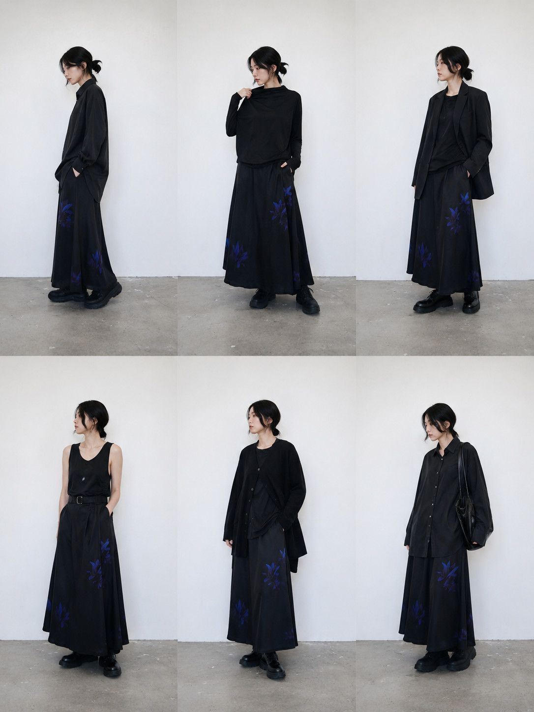 Yohji Yamamoto Yohji Yamamoto - Blue Lilies Print Skirt With Side Gathers Size 37" - 7 Thumbnail