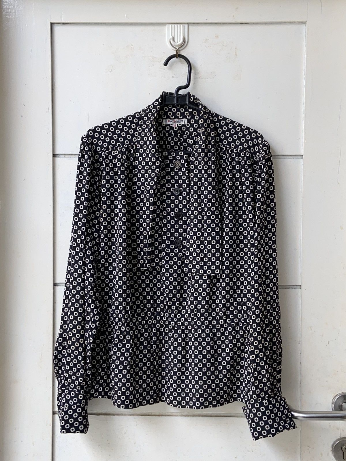 image of Saint Laurent Paris Black Polka Dot Blouse, Women's (Size Large)