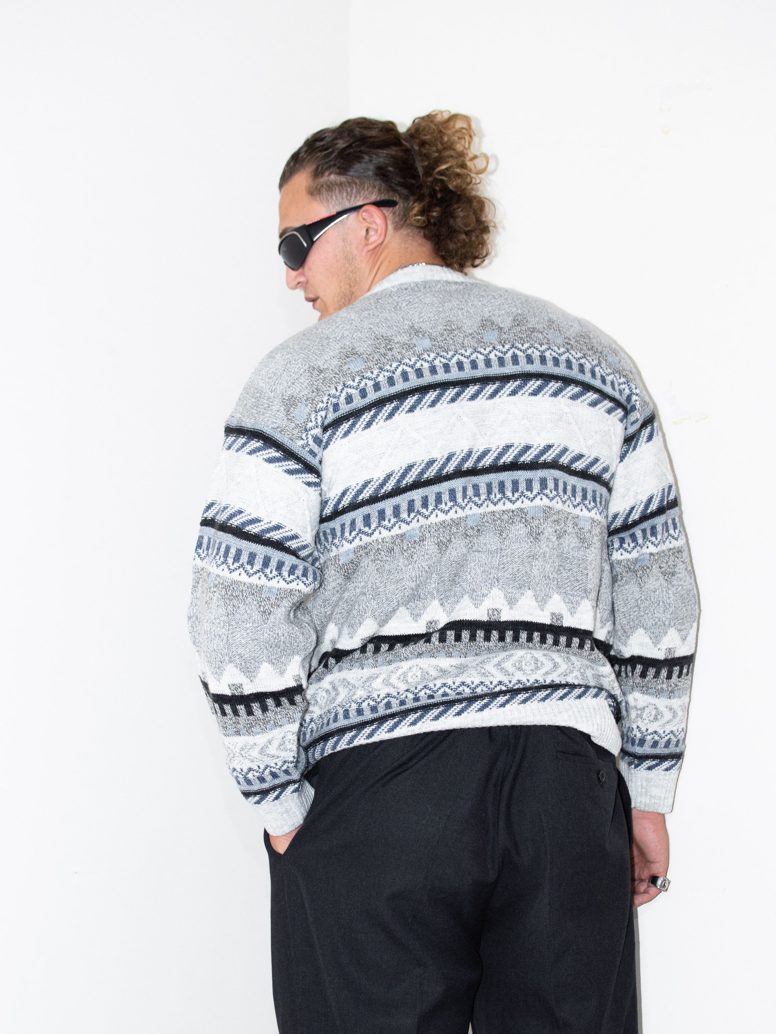 Designer × Vintage 90s Vintage Winter Geometric Pattern Crew Neck Sweater Size US L / EU 52-54 / 3 - 3 Thumbnail