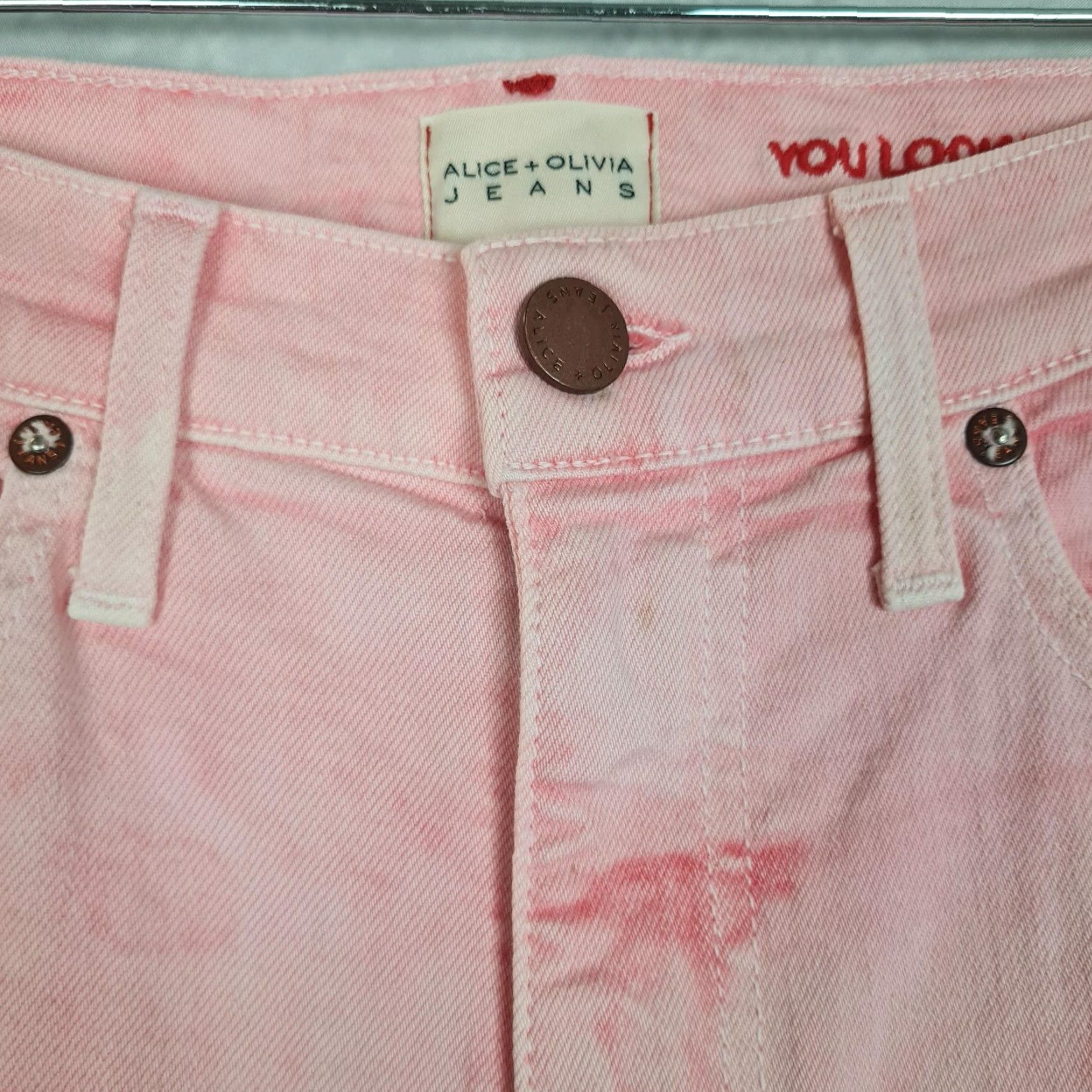 Alice + Olivia Alice + Olivia Jeans Womens 26 Pink Crystal Cloud High Rise Skinny Jeans Women's Pink Crystal Cloud Tie Dye High Rise Skinny Size 26" / US 2 / IT 38 - 3 Thumbnail