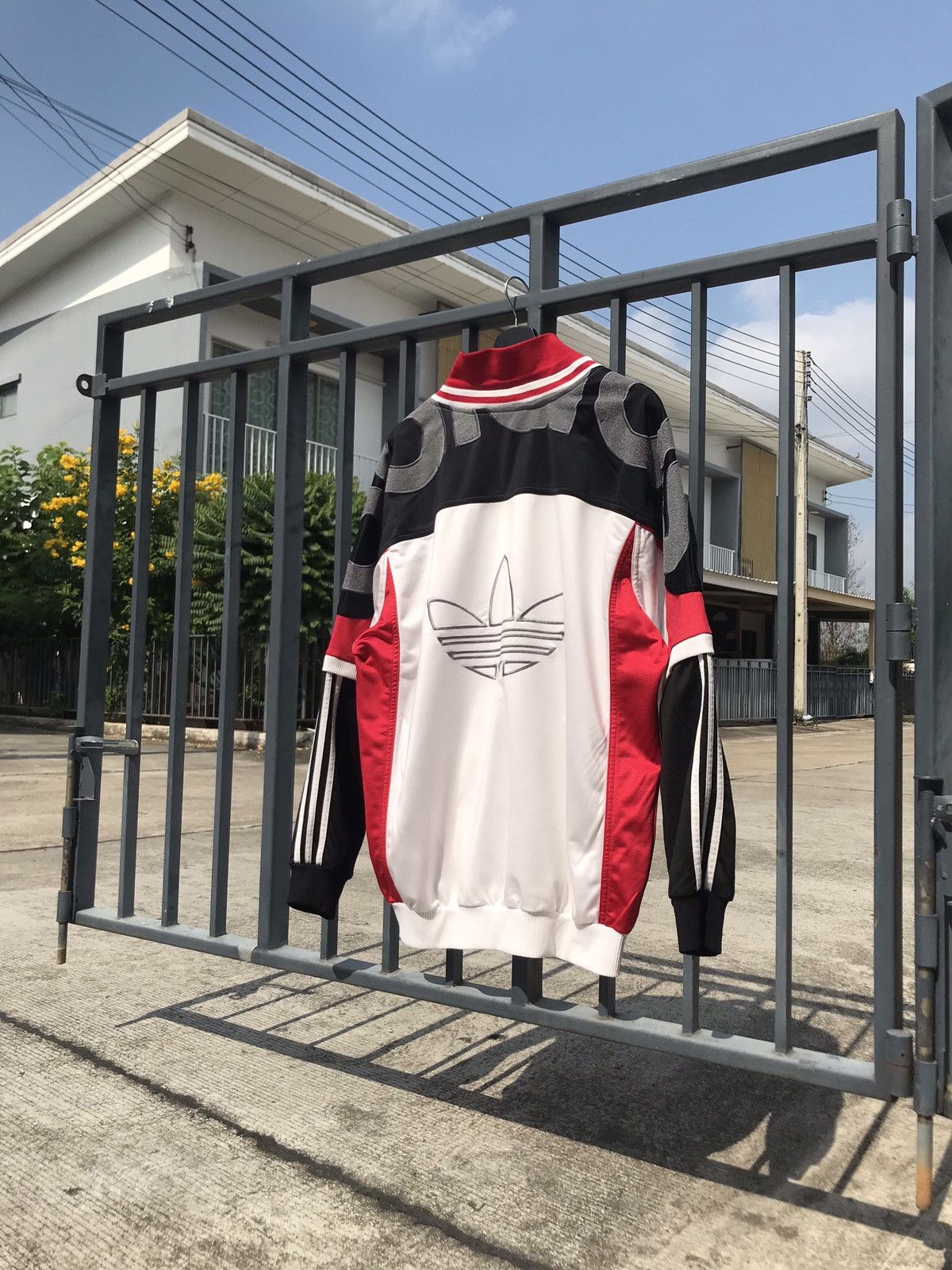 image of Vintage Adidas Big Logo Full Zipper Jacket in Black Red White, Men's (Size Large)
