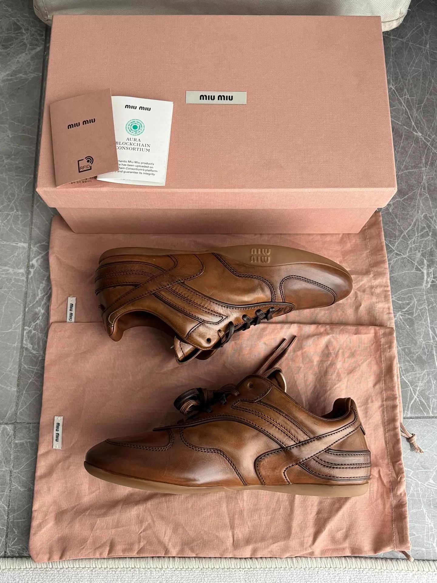 Miu Miu Miu Miu 25FW Gym Leather Double Laces Brown Flat 36 Size US 5.5 / IT 35.5 - 7 Thumbnail