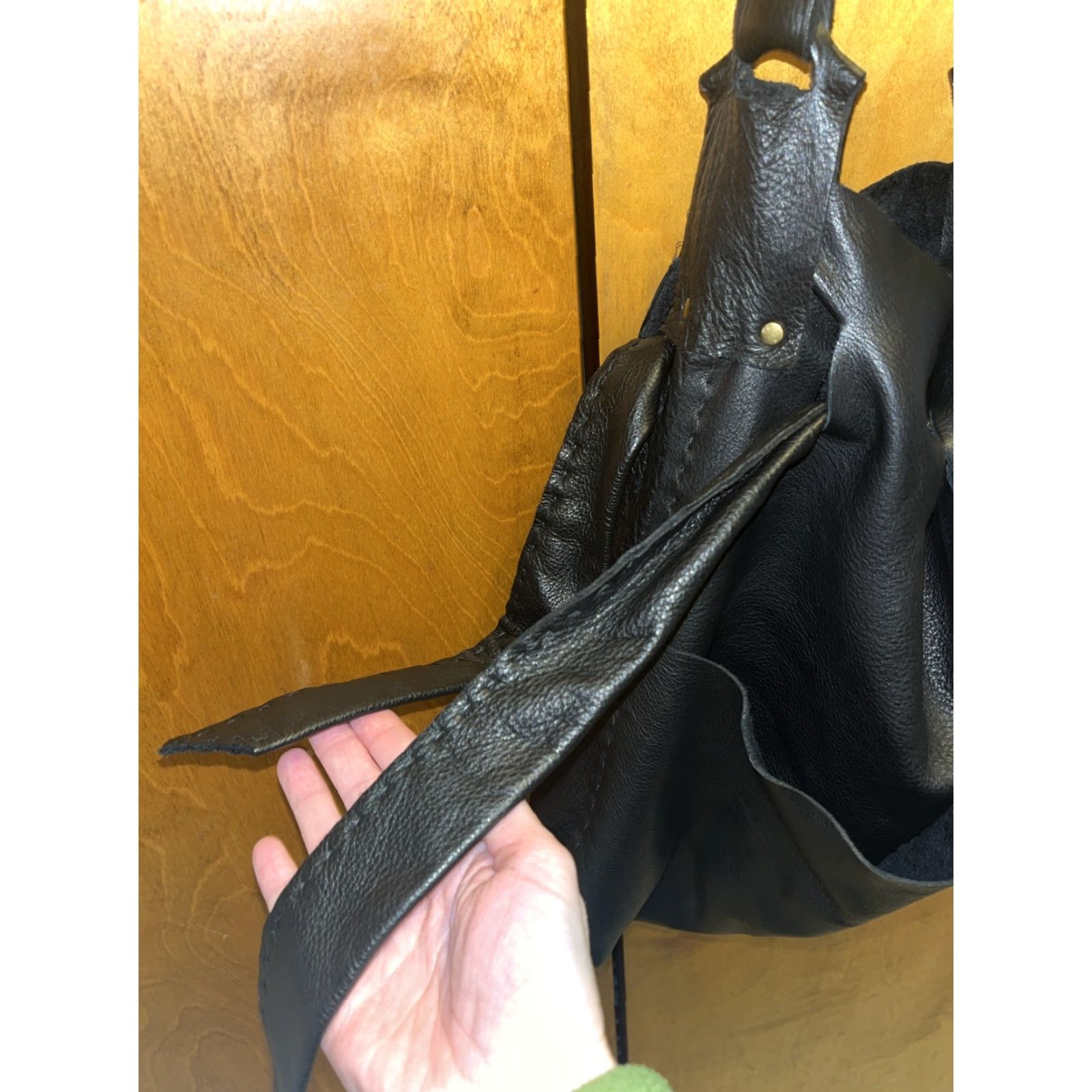 Vintage Stitch and Tickle Handmade Black Leather Hobo Style Bag Made In Boston, MA Size ONE SIZE - 4 Thumbnail