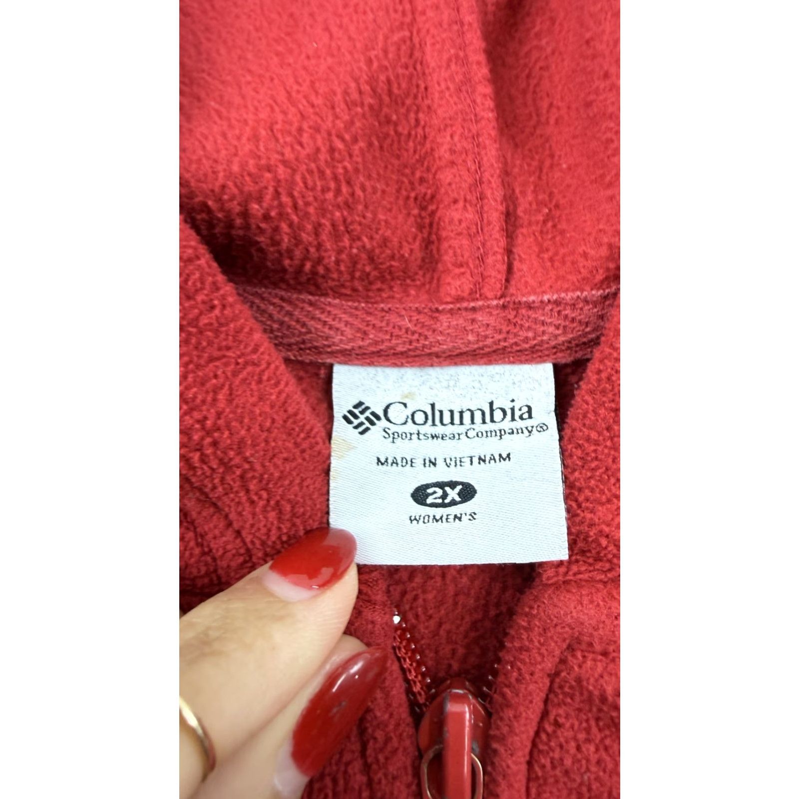 Vintage Columbia Jacket 2X Red Fleece Hooded Full Zip Lightweight Fair Isle Trim Womens Size XXL / US 16-18 / IT 52-54 - 4 Thumbnail