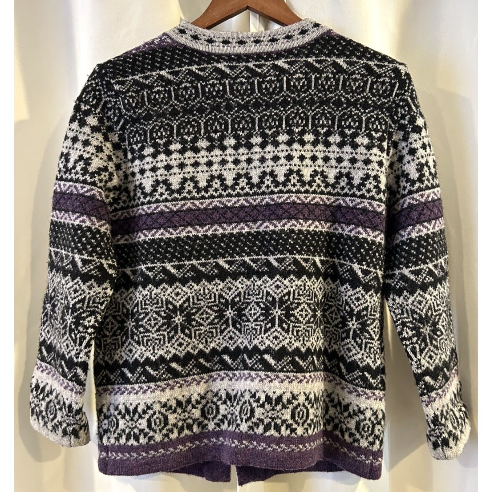 Vintage Telluride Clothing Sweater Cardigan Women’s Purple Black Fair Isle Wool S Small Long Sleeve Round Neck Size S / US 4 / IT 40 - 5 Thumbnail