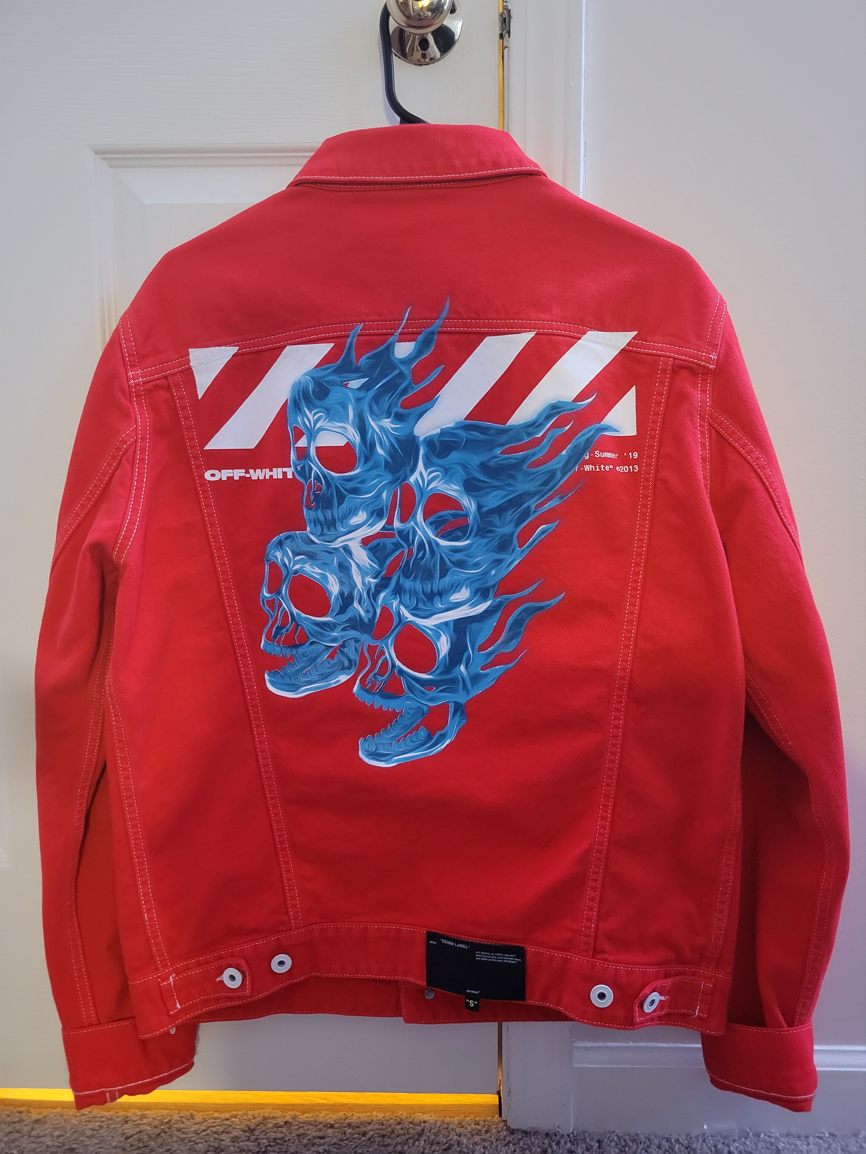 Red off white jean jacket store