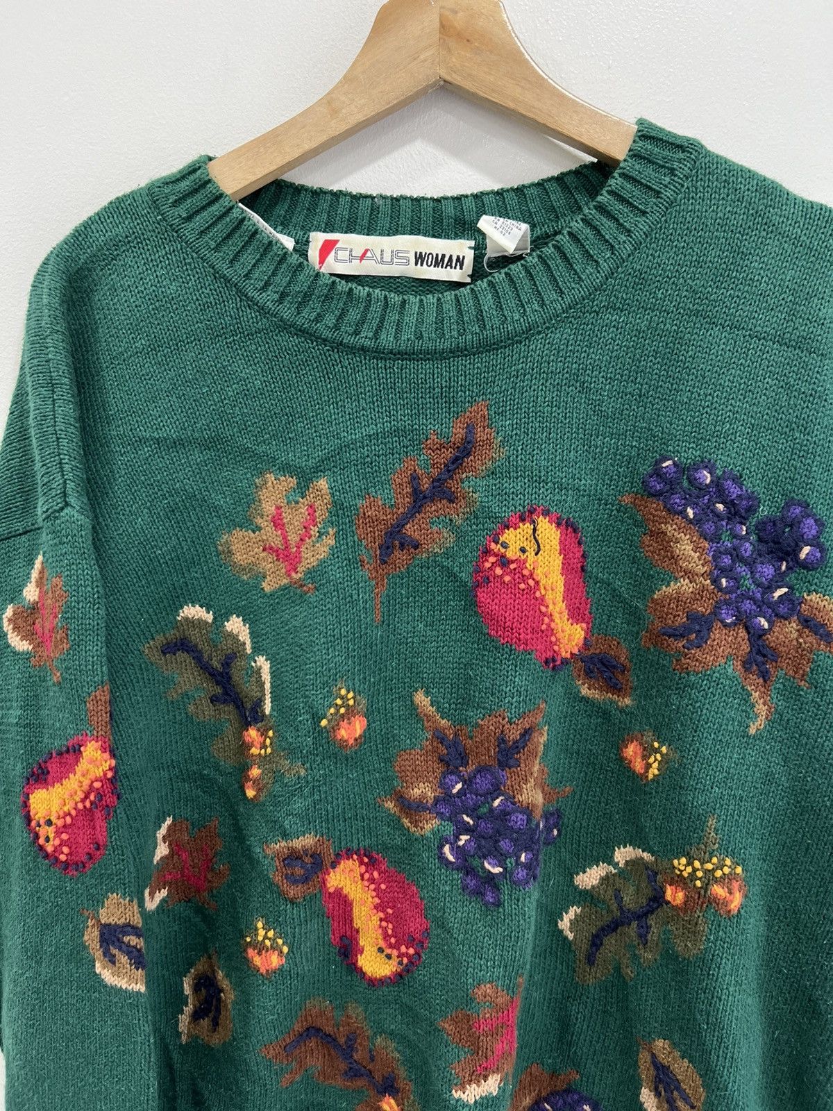 Vintage Vintage Womens Forest Green Fruits Knit print grape peach Size XL / US 12-14 / IT 48-50 - 4 Thumbnail