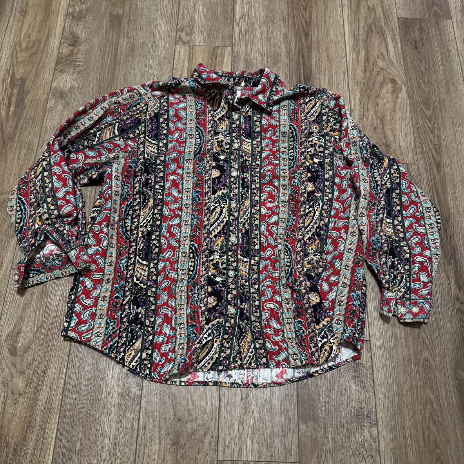 Other Vintage 90s Corduroy Paisley Art Button Shirt CM Company Size XL / US 12-14 / IT 48-50 - 1 Thumbnail