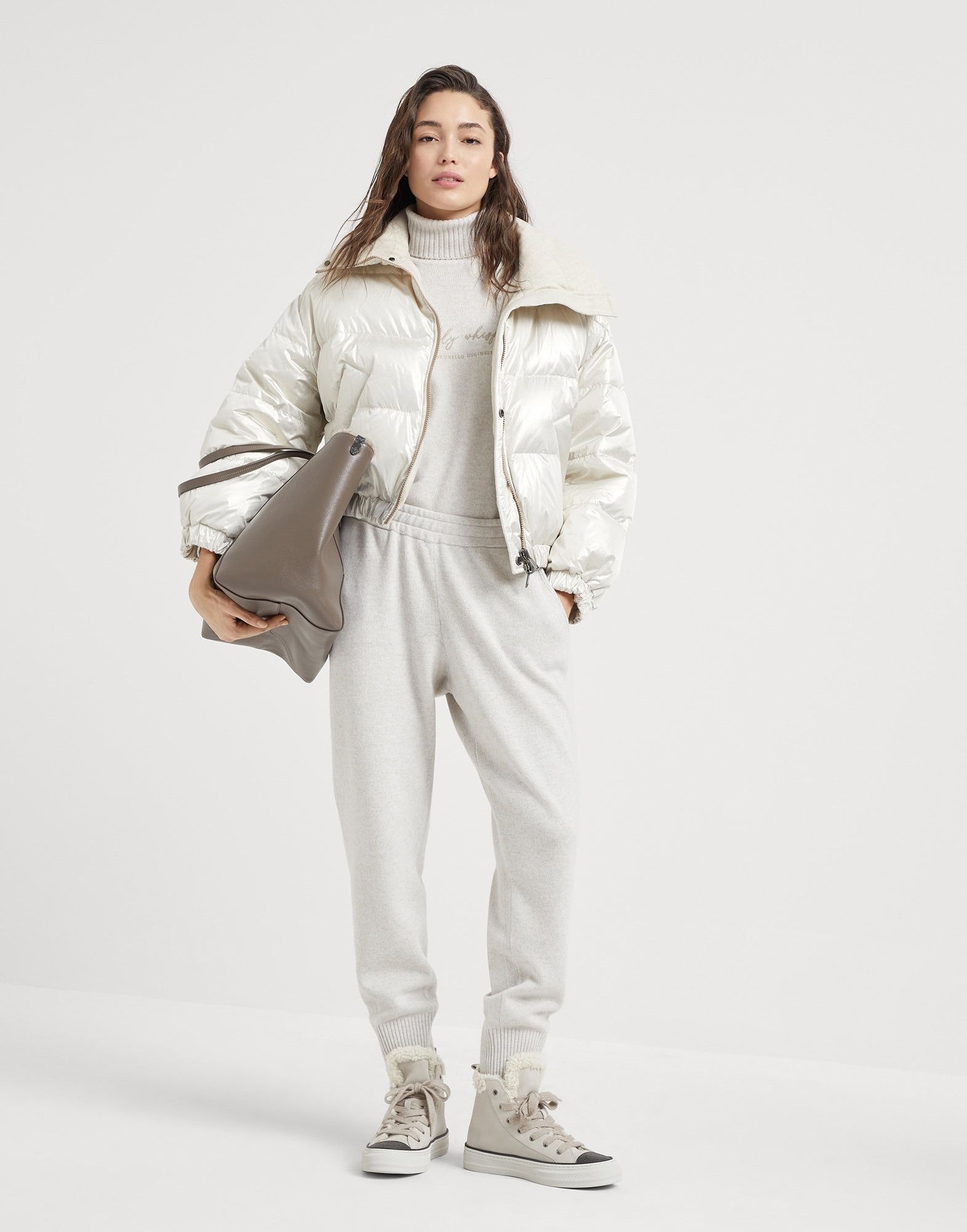 Brunello Cucinelli o1la1rc1a0326 Sparkling Canvas Down Jacket in Pearl Grey Size S / US 4 / IT 40 - 5 Thumbnail