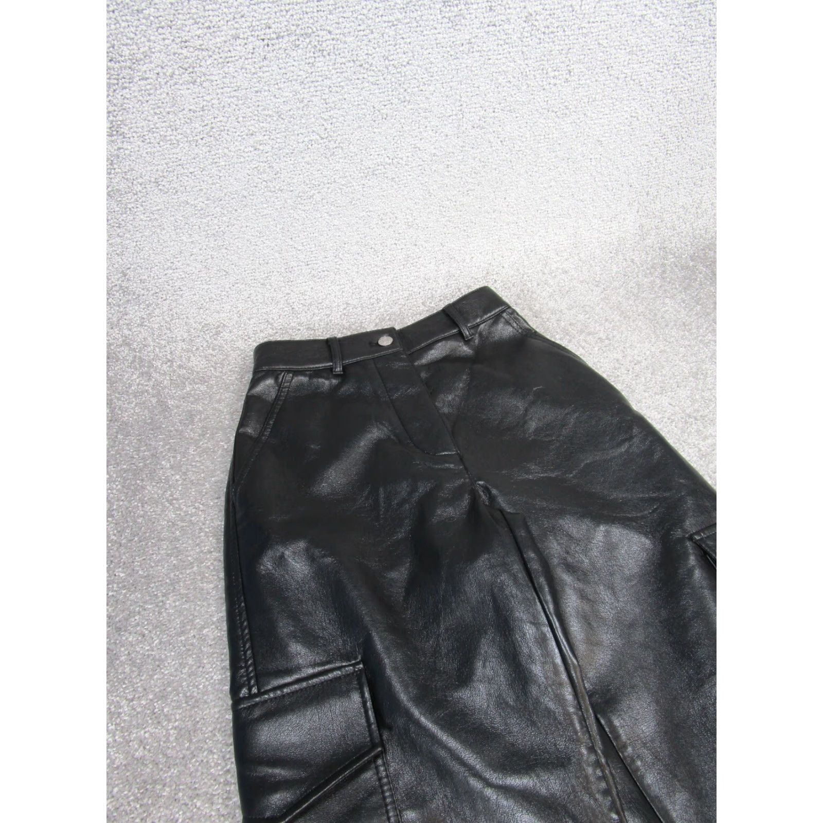 Vintage Wilfred Pants 00 Black Faux Leather Cargo Button Fly High Rise Womens Size 24" / US 00 / IT 34 - 2 Thumbnail