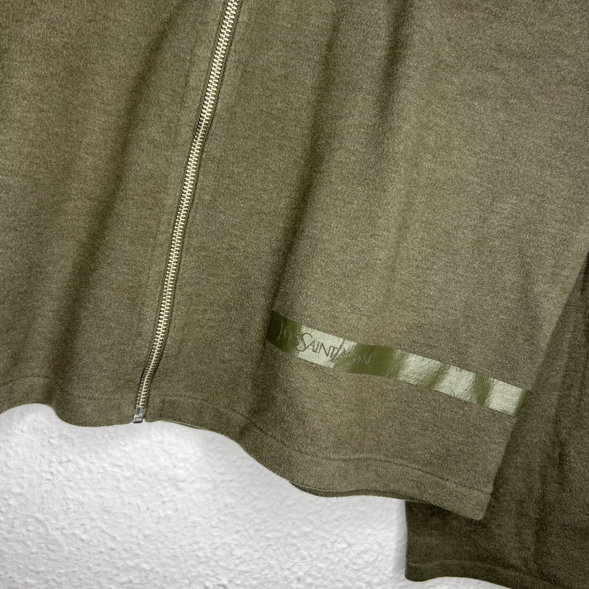 Yves Saint Laurent YSL Jacket Fleece Sweatshirt Zip Khaki