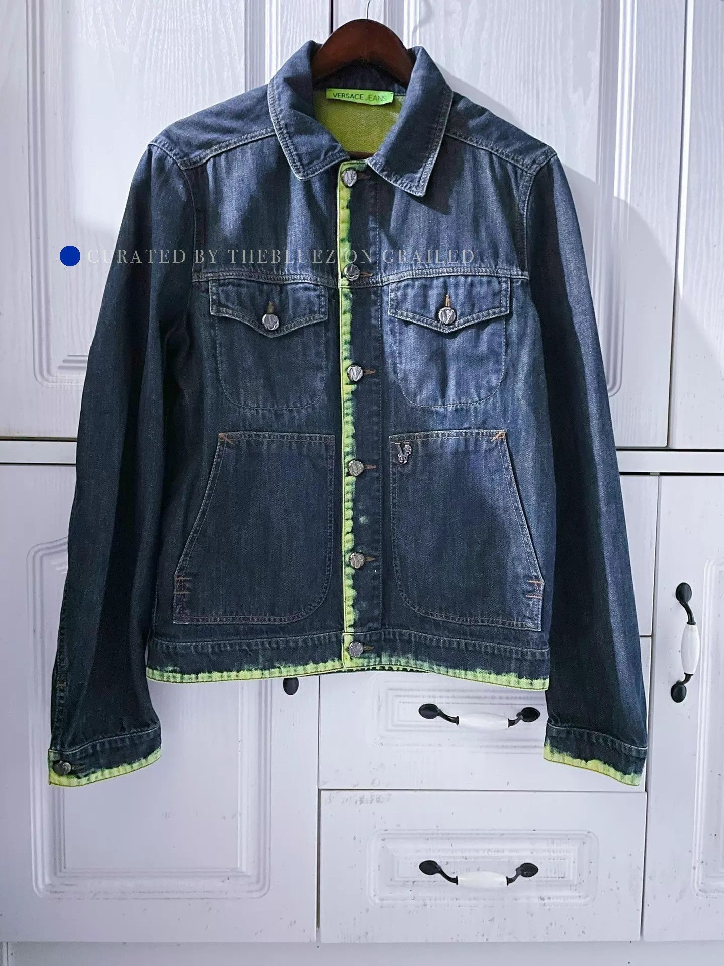 Versace Neon Green Trim Denim Jacket Size US S / EU 44-46 / 1 - 1 Thumbnail