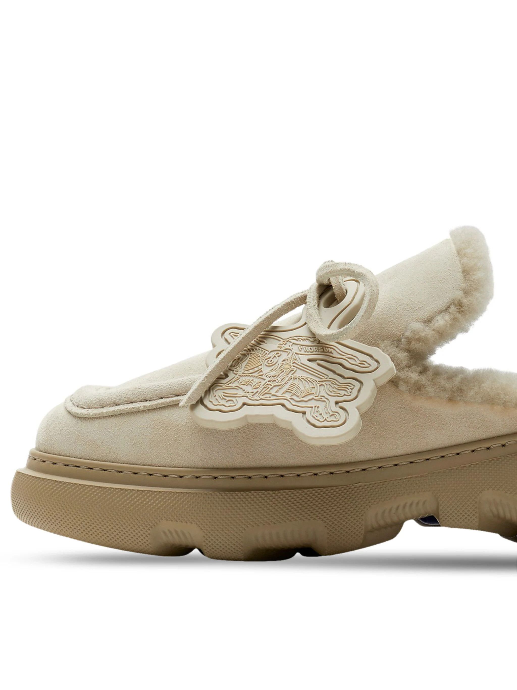 Burberry o1w1db10824 Logo-Charm Suede Mules in Light Beige Size US 6 / IT 36 - 6 Thumbnail