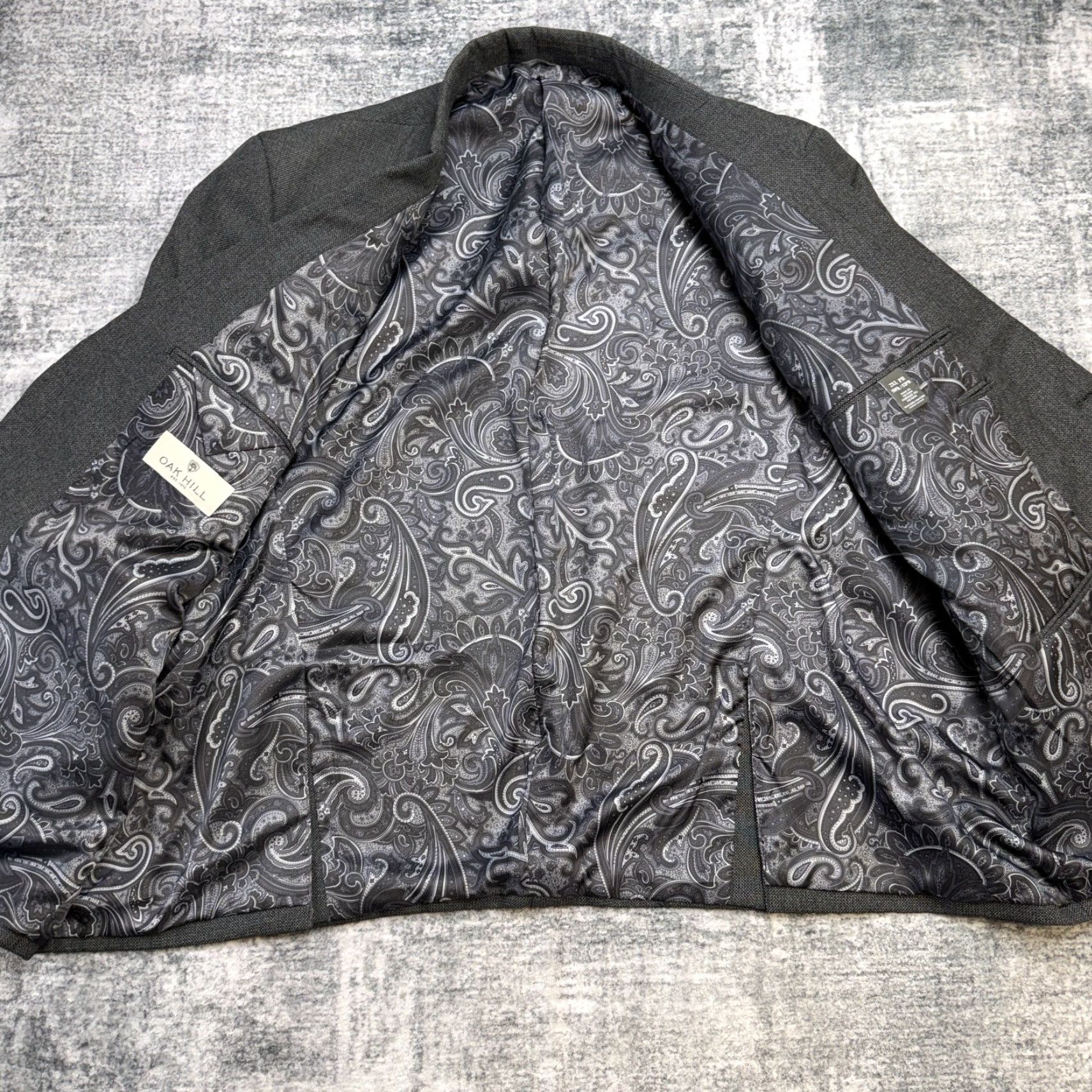 Vintage Oak Hill Blazer Jacket Mens 2XL Gray Solid Notch Lapel 2-Button Front Single-Breasted Lined Polyester Viscose 50/52PR Vintage: No Size 48R - 4 Thumbnail