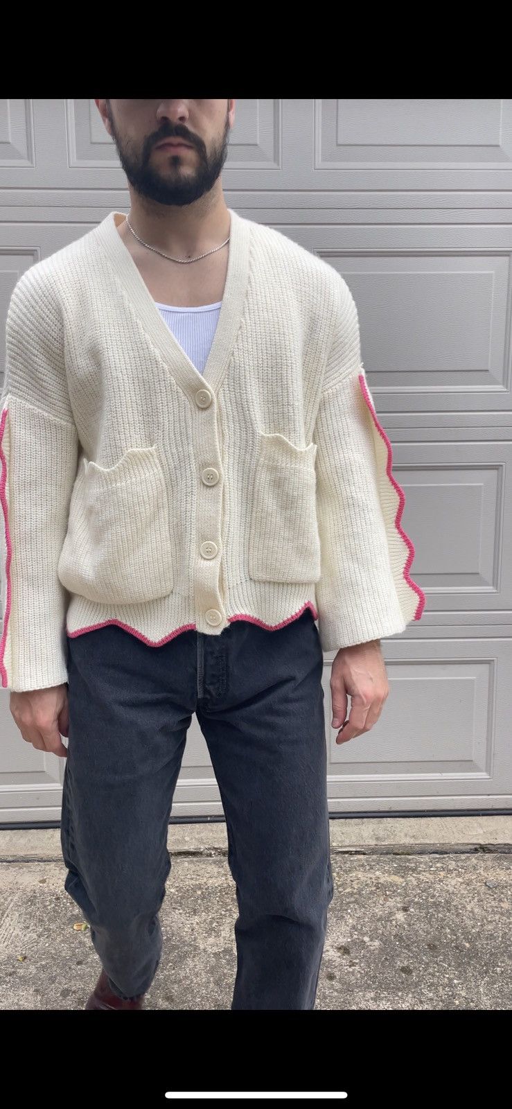 Other Hand Knit Cropped Crotchet Cardigan Shirt Boxy Bowling Size US L / EU 52-54 / 3 - 3 Thumbnail