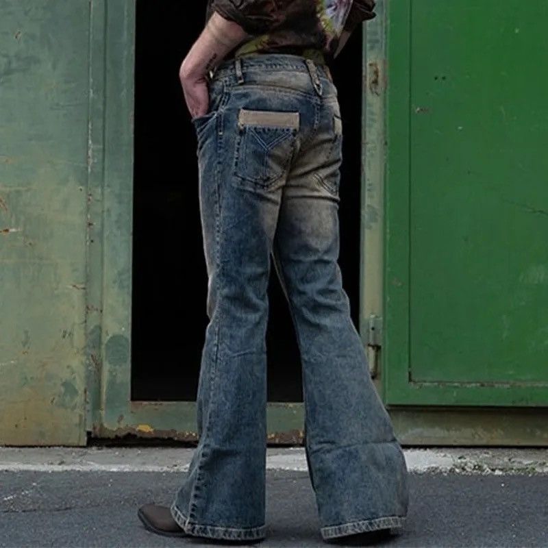 Japanese Brand × Vintage Jeans Men High Street Button Denim Flare Pants Size US 36 / EU 52 - 3 Thumbnail