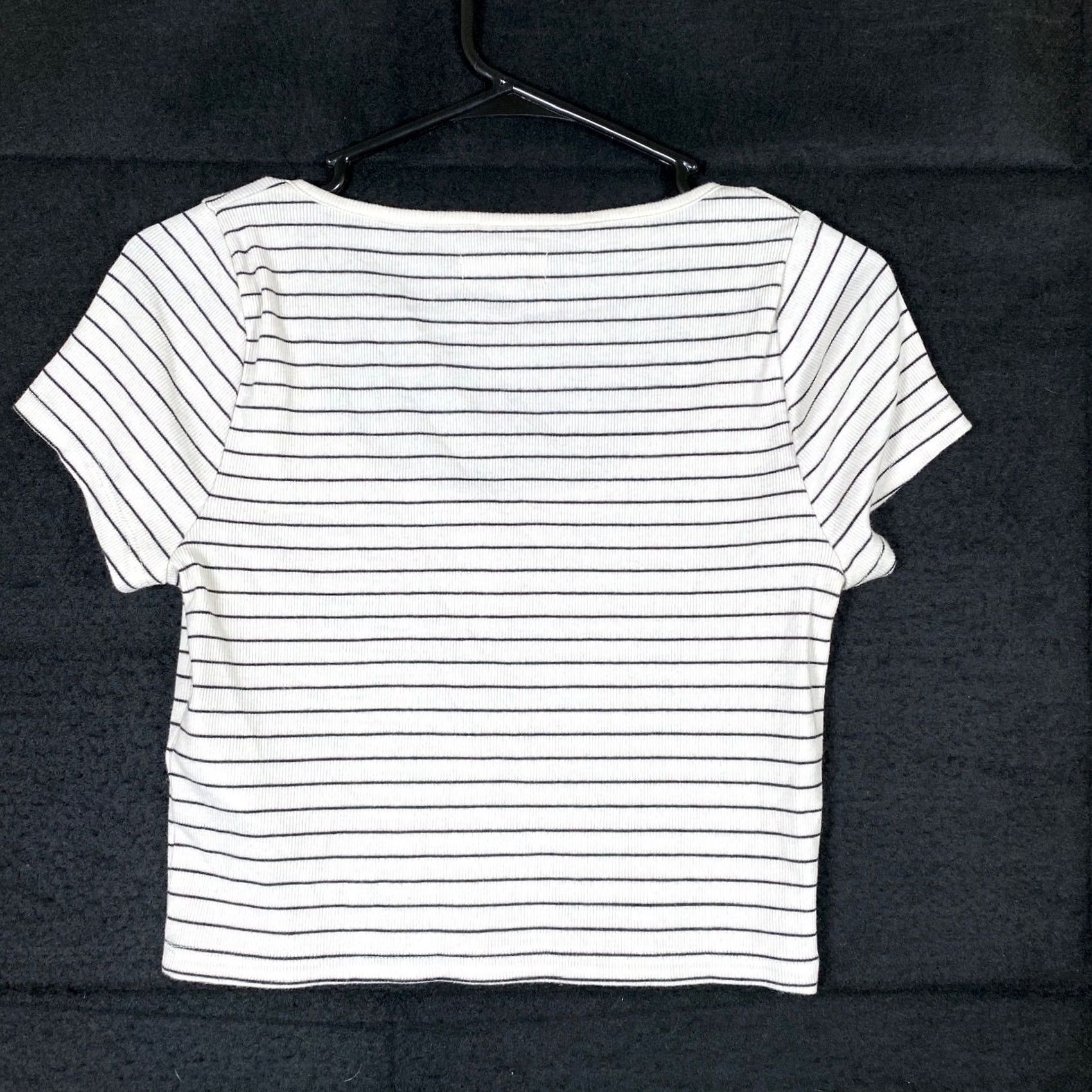 Madewell Madewell Shirt White Black Striped Cropped Short Sleeve Stretch Medium Women’s T-Shirt Casual Everyday Size M / US 6-8 / IT 42-44 - 7 Thumbnail