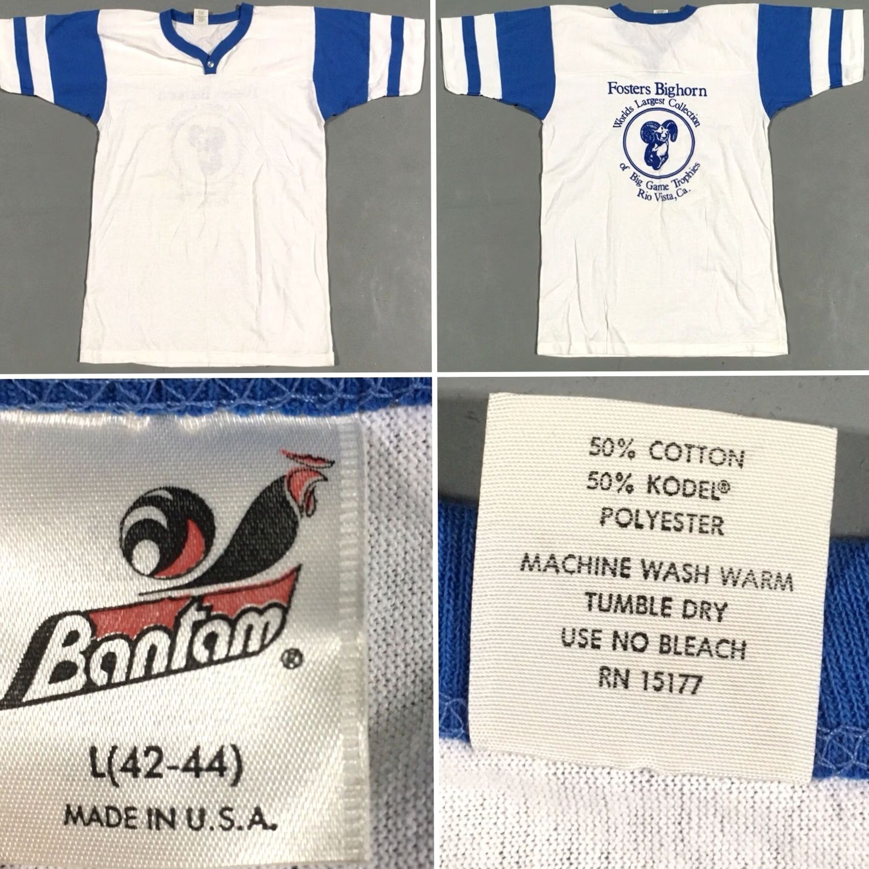 Vintage VINTAGE Bantam Fosters Bighorn Rio Vista Ca Shirt 1980s 1980s Bantam Made In USA Sz L White Men Graphic Tee Sportswear/Beach 80s Size US L / EU 52-54 / 3 - 4 Thumbnail