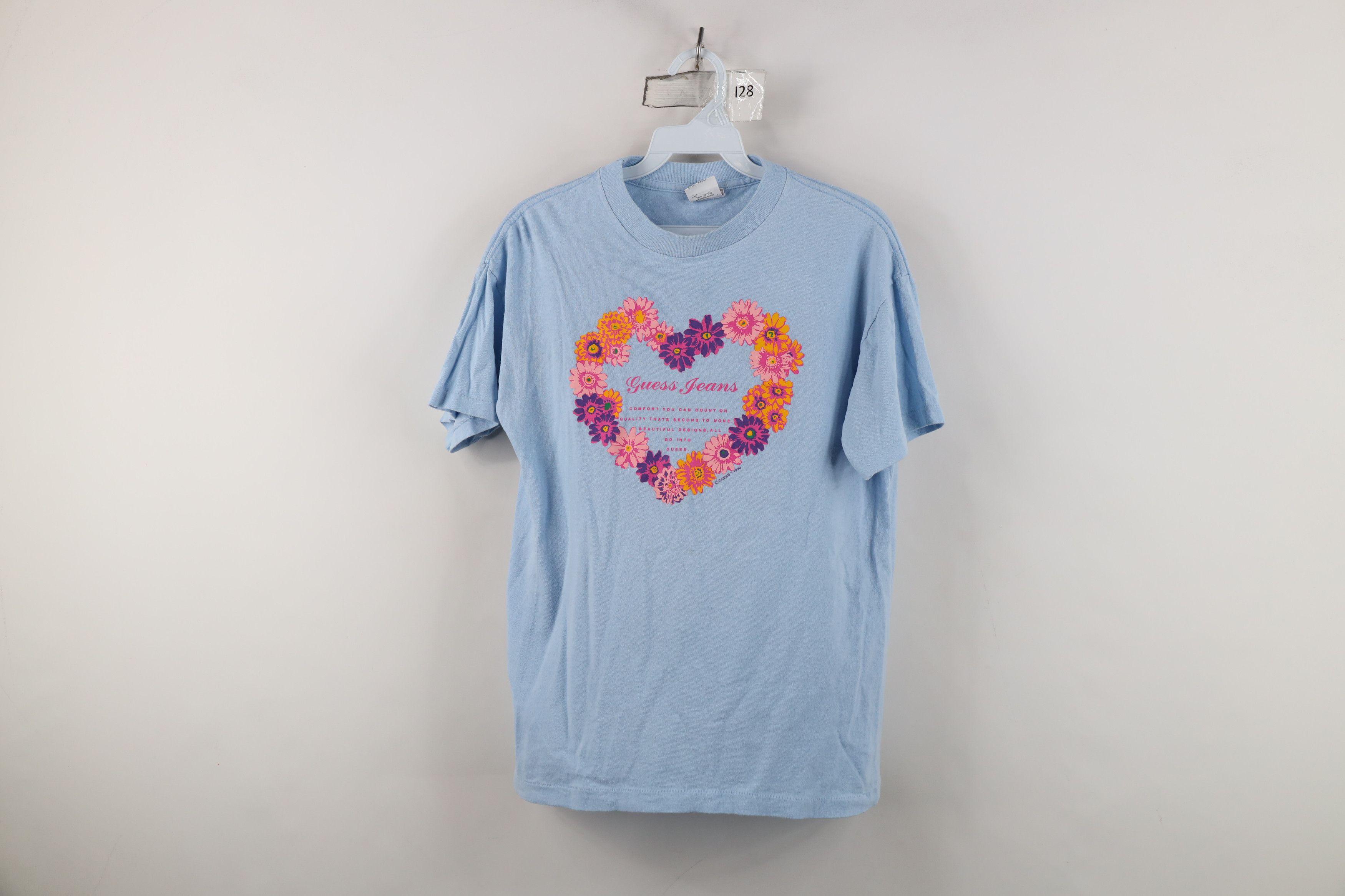 Guess Vintage 90s Guess Spell Out Heart Flower T-Shirt Blue USA Size M / US 6-8 / IT 42-44 - 1 Thumbnail