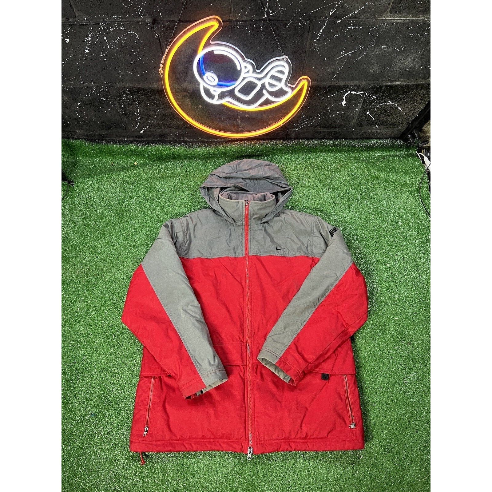 Vintage Nike Y2K Gray Fleece Lined Winter Hood Jacket Men M