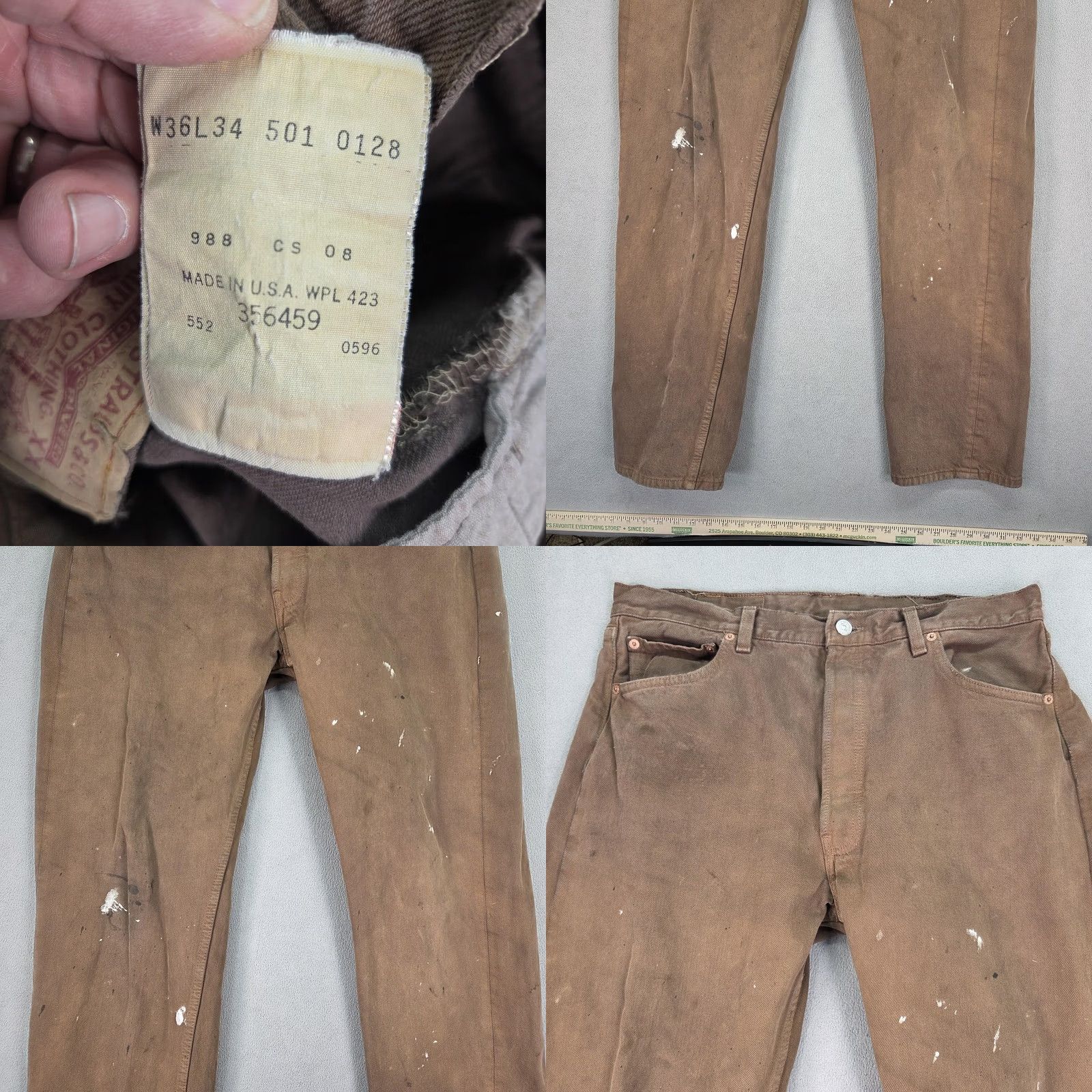 Levi's VINTAGE Levi's 501 Jeans Mens Regular 32x34 Brown Distressed Paint Splatter Made In USA 90s Men Size US 32 / EU 48 - 8 Thumbnail