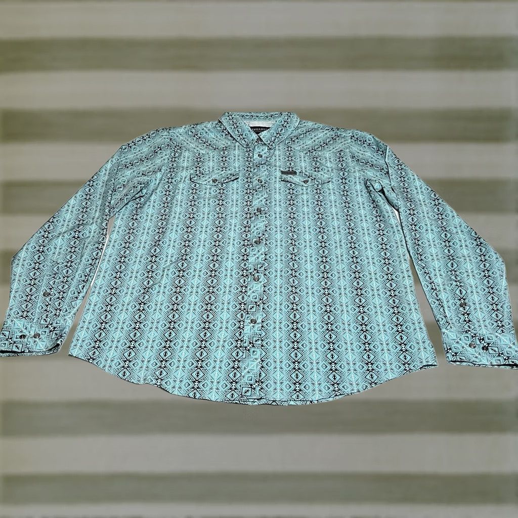 Vintage VINTAGE Panhandle Performance Mens XL Western Shirt Pearl Snap Aztec Turquoise Stretch Size US XL / EU 56 / 4 - 1 Thumbnail
